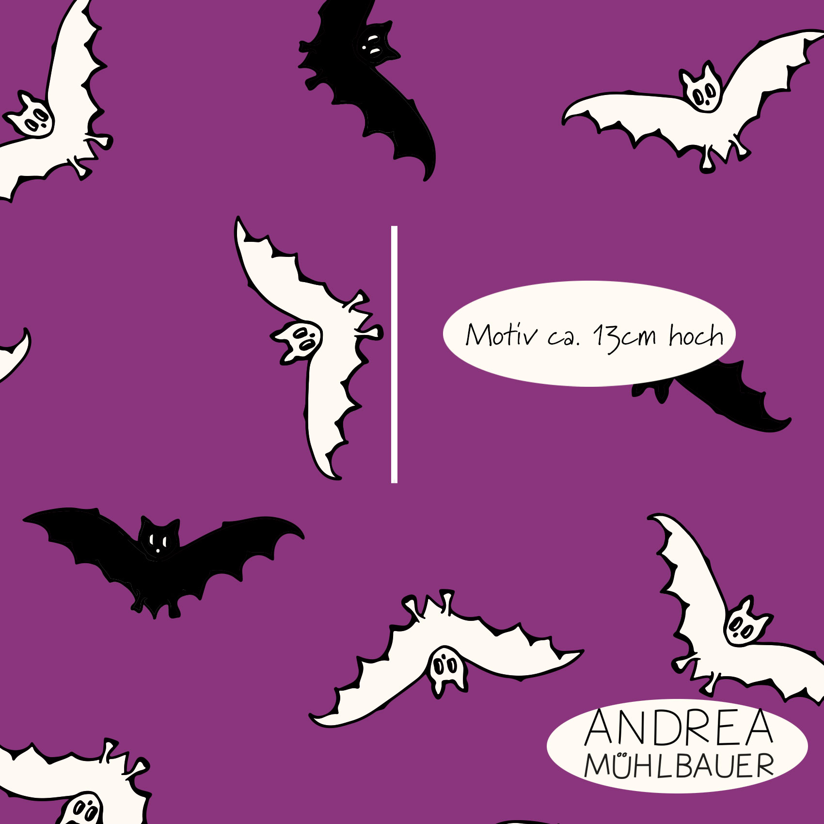 Bio Webware Stoff  -  Trick or Treat Bats Purple Medium  - AndreaMuehlbauer, Halloween, lila, 100% Bio-Baumwolle