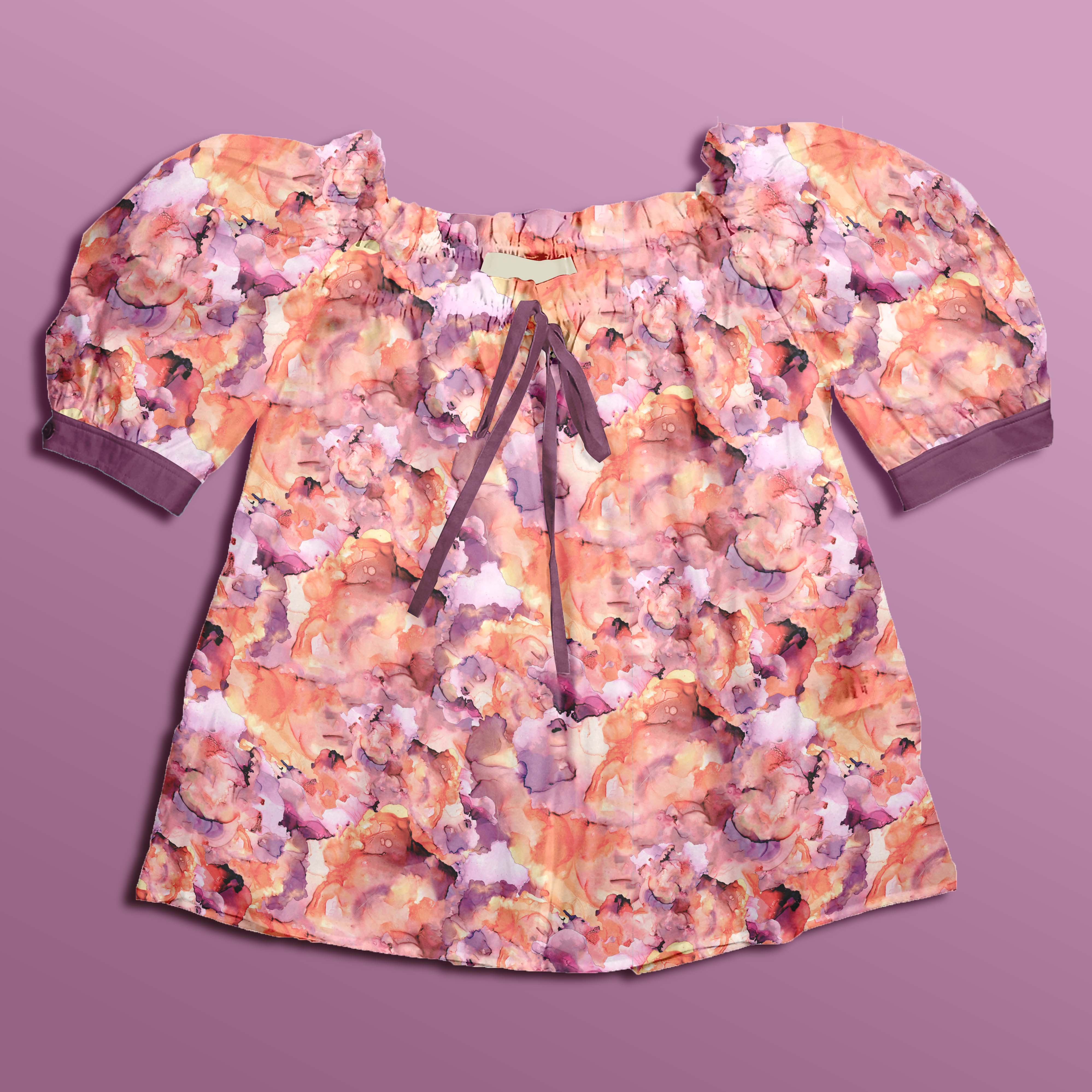 Bio Summersweat Stoff  -  Sunset Clouds Small  - EviRoiderDesign, rosa, Abstrakt, lila, Breite 150 cm