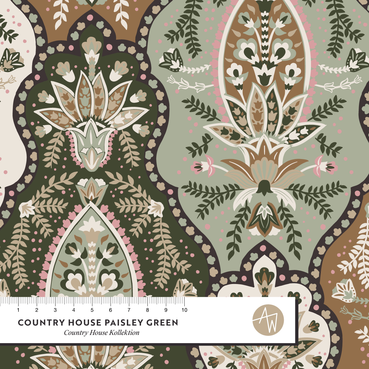 Bio Webware Stoff  - Country House Paisley Green - AlexandraWeise, grün, Paisley, Ornamente, 100% Bio-Baumwolle