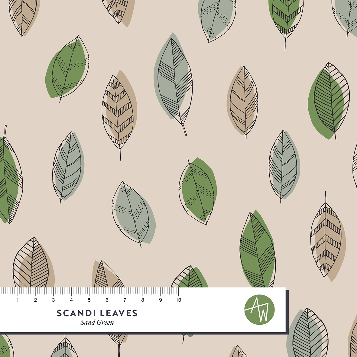 Bio Webware Stoff  - Scandi Leaves Sand Green  - AlexandraWeise, beige, Blätter & Ranken, Herbst, 100% Bio-Baumwolle