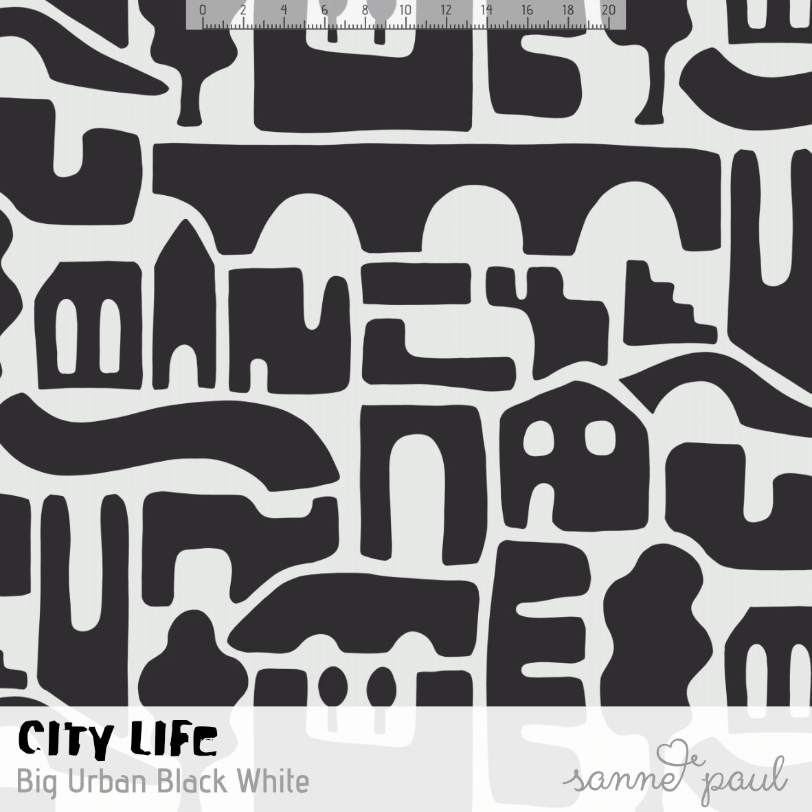 Bio Webware Stoff  - City Life Big Urban Shapes Black White - SannePaul, blau, Abstrakt, 100% Bio-Baumwolle