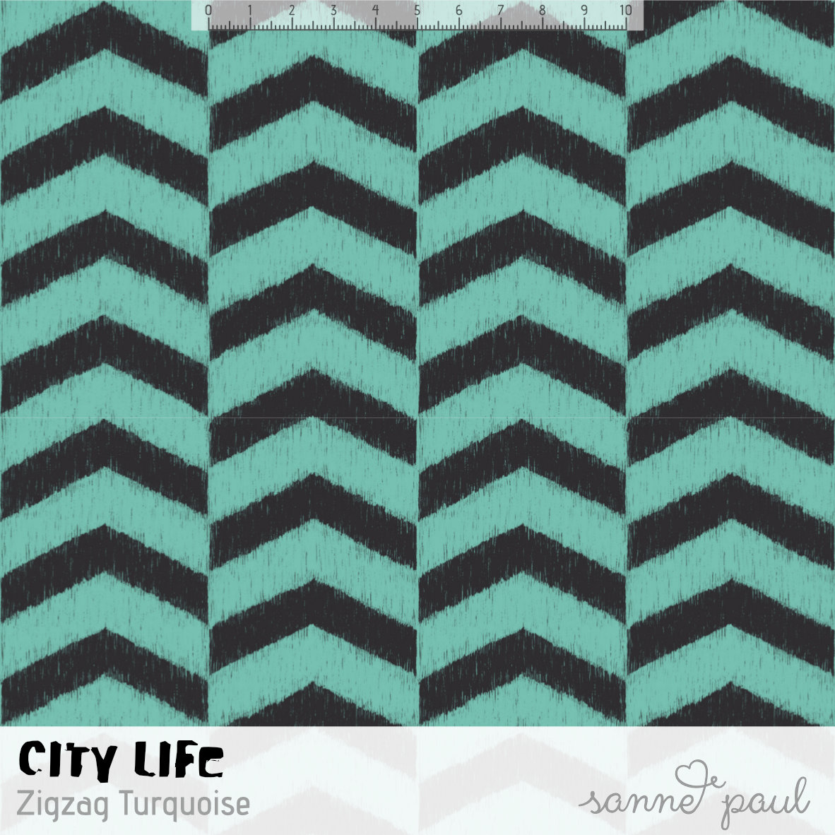 Bio Webware Stoff  - City Life ZigZag Turquoise - SannePaul, türkis, Geometrische Muster, 100% Bio-Baumwolle