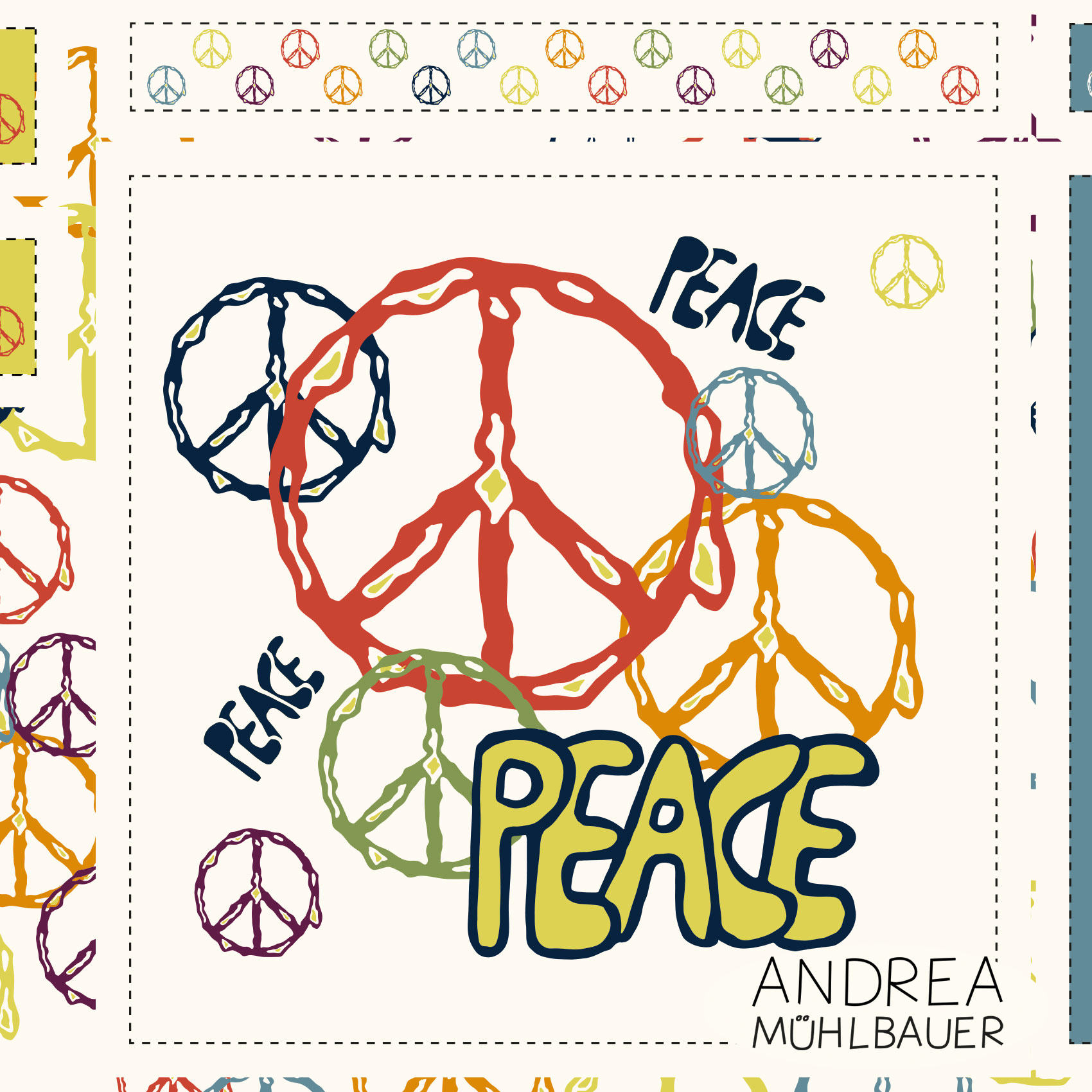 Bio Summersweat Stoff  - 50 cm Panel Peace Tasche - AndreaMuehlbauer, bunt, Schrift, Breite 150 cm