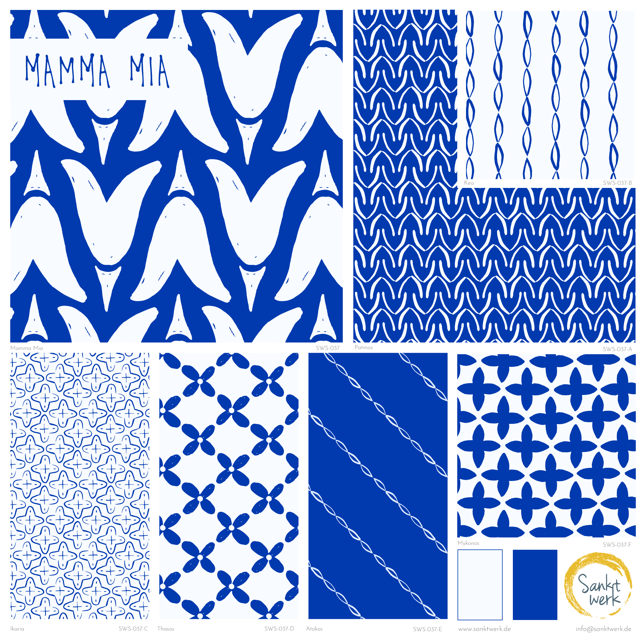 Bio Webware Stoff  -  Mamma Mia Patchwork Gross  - Sanktwerk, blau, Maritim, Geometrische Muster, 100% Bio-Baumwolle