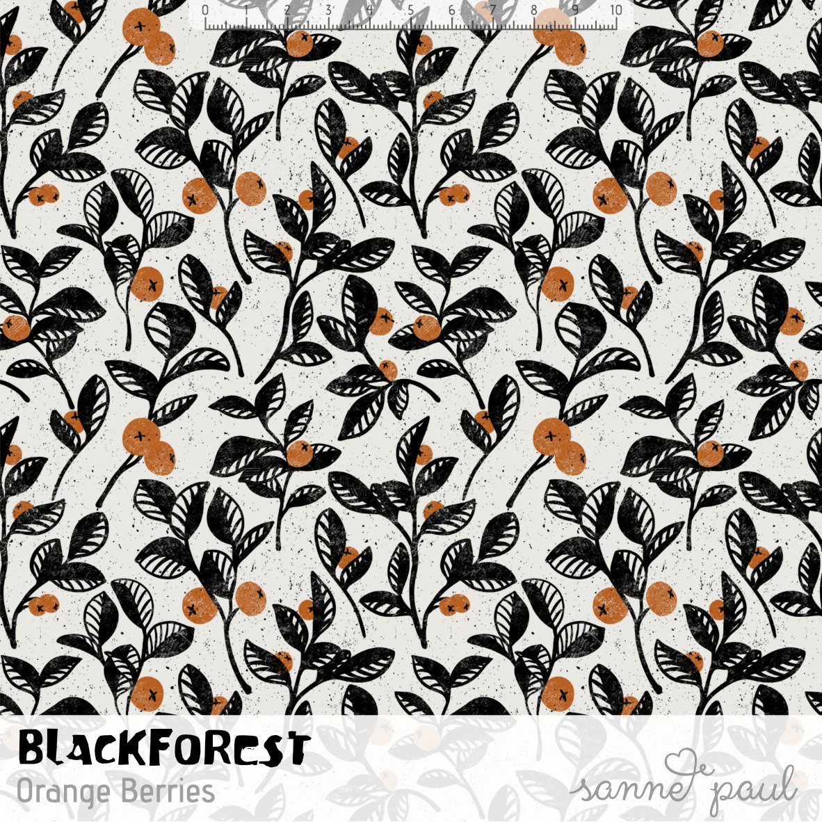 Bio Summersweat Stoff  -  Black Forest Berries  - SannePaul, Wald, weiß, schwarz, Blätter & Ranken, Breite 150 cm