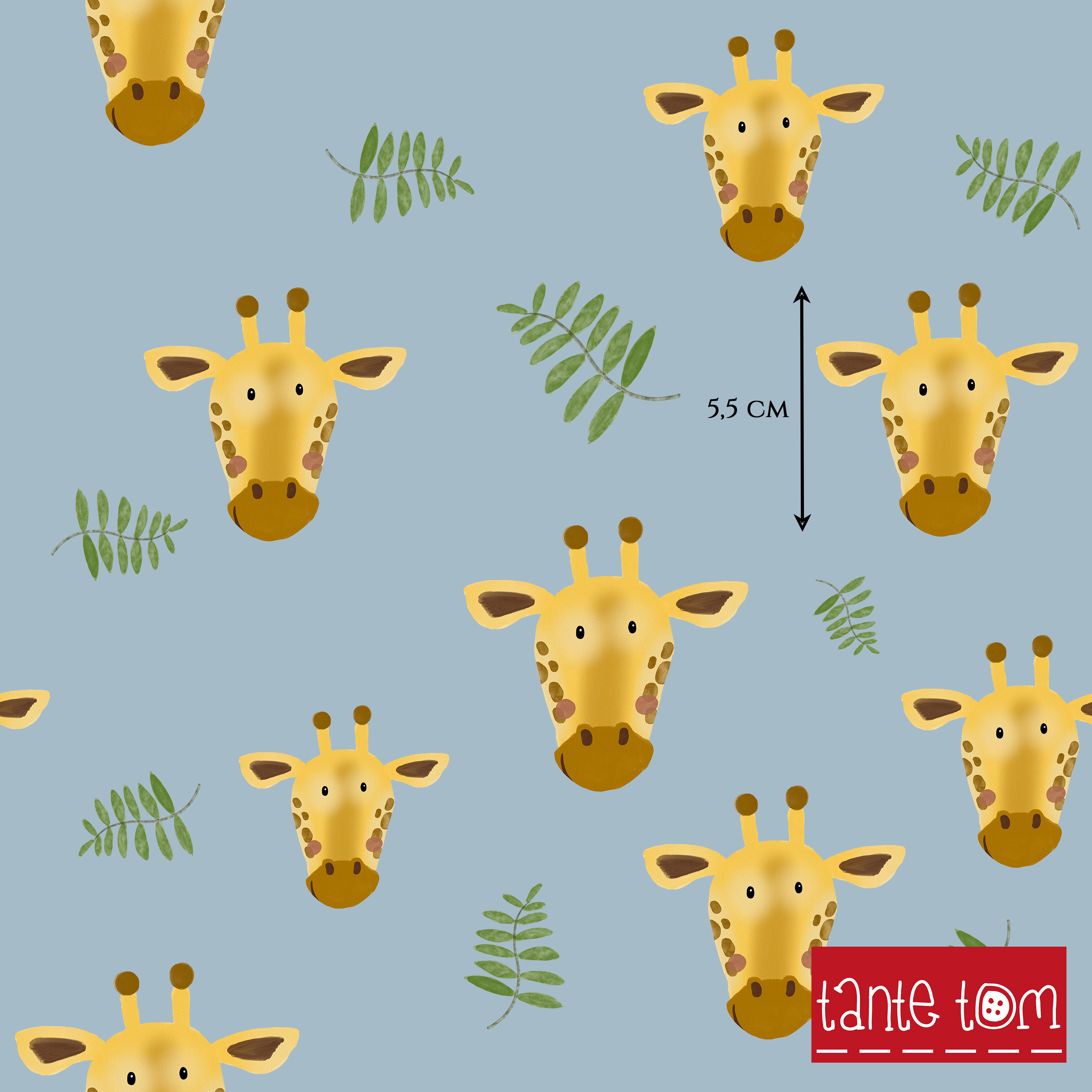 Bio Webware Stoff  -  Gitta Giraffe  - TanteTom, blau, Tiere, 100% Bio-Baumwolle