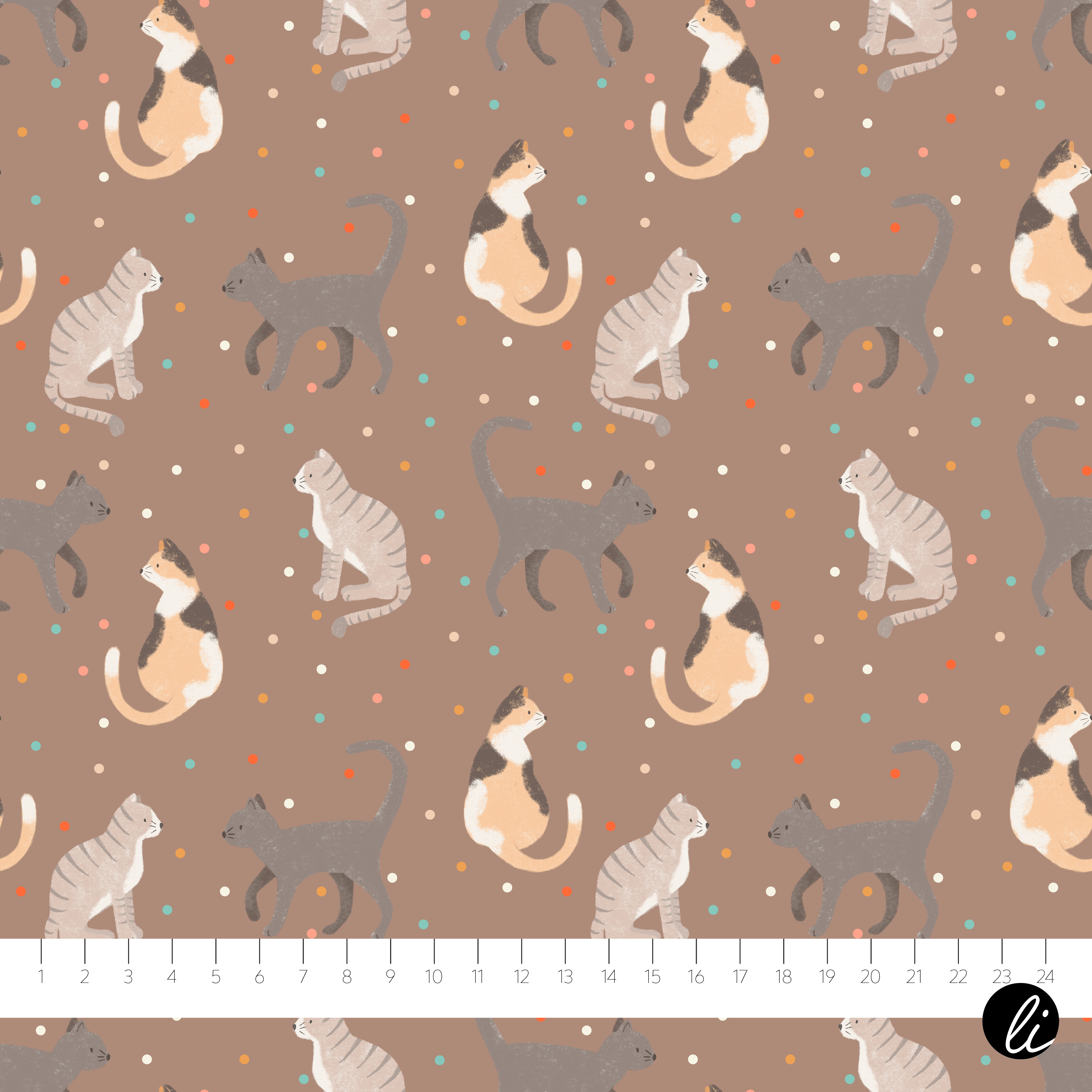 Bio Webware Stoff  - Cats and Dots Braun - AndreaLiesert, braun, Tiere, 100% Bio-Baumwolle