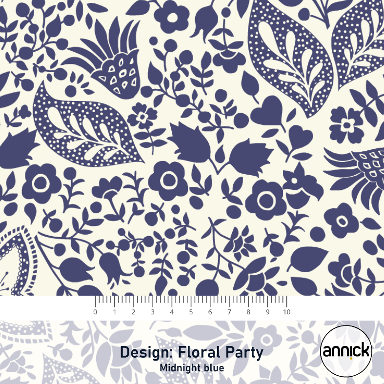 Bio Summersweat Stoff  - Floral Party Midnight Blue - Annick, creme, Floral & Blumen, Breite 150 cm