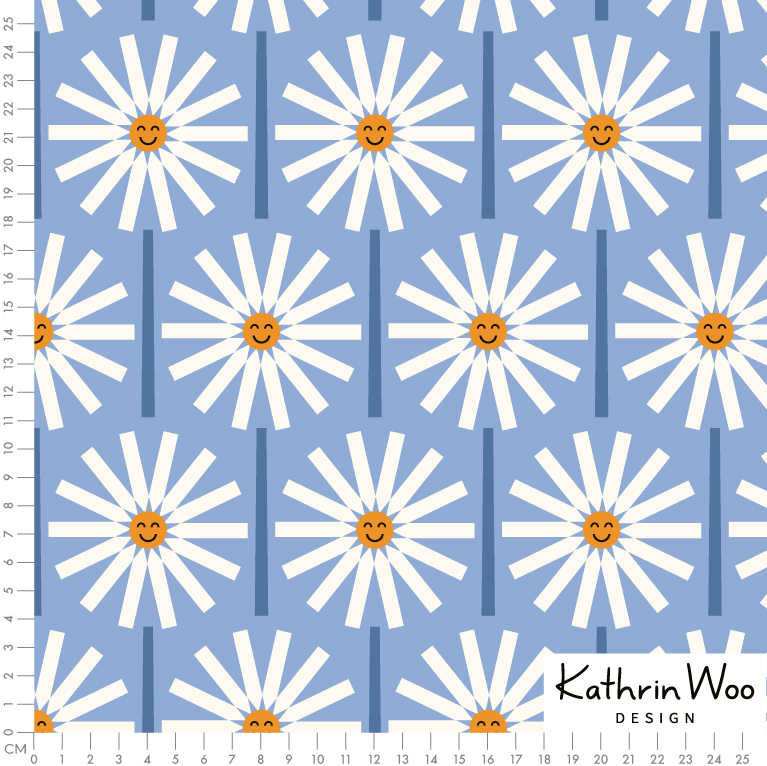 Bio Webware Stoff  -  Happy Daisy  - KathrinWoo, Floral & Blumen, blau, 100% Bio-Baumwolle