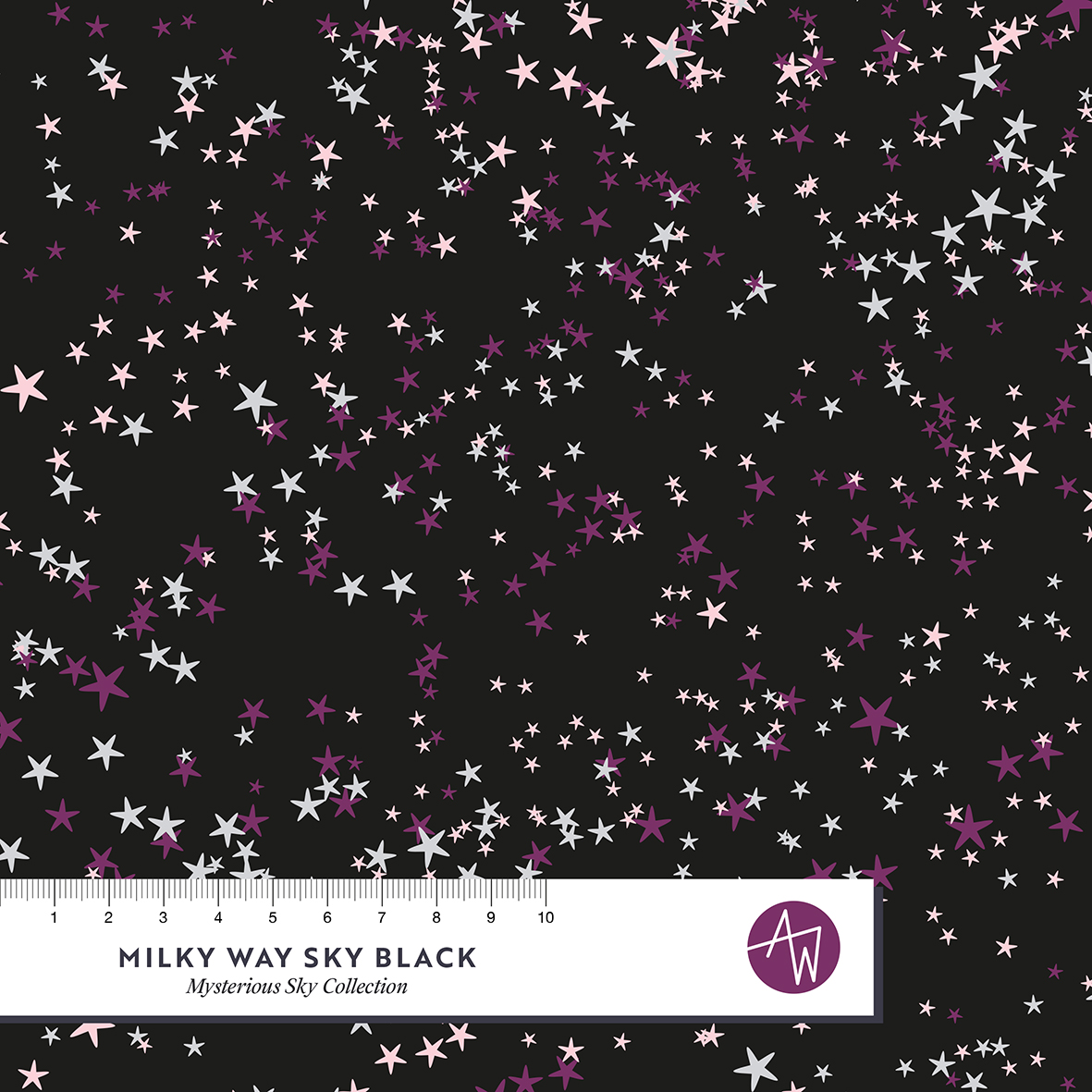 Bio Webware Stoff  -  Milky Way Sky Black - AlexandraWeise, schwarz, Sonne, Mond und Sterne, 100% Bio-Baumwolle