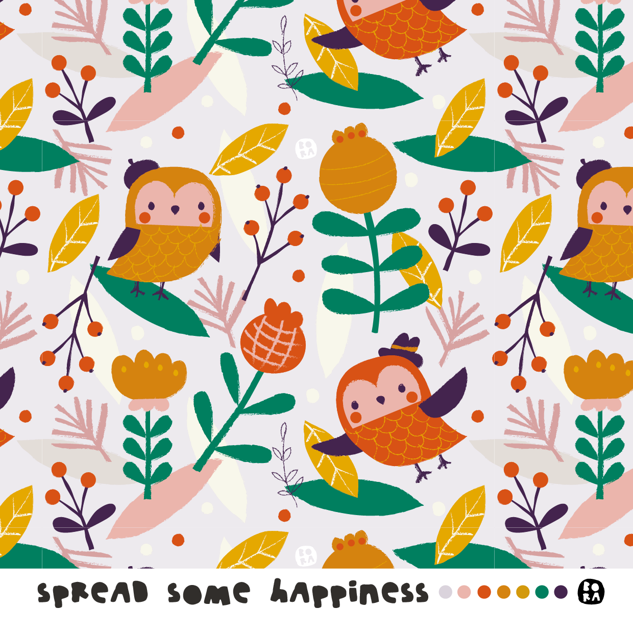 Bio Webware Stoff  -  Spread Some Happiness  - Bora, Tiere, bunt, 100% Bio-Baumwolle