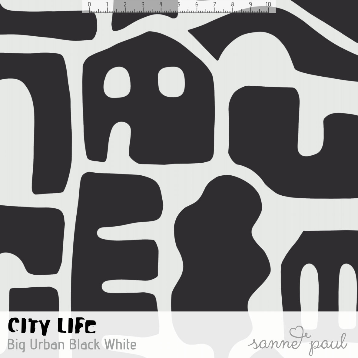 Bio Webware Stoff  - City Life Big Urban Shapes Black White - SannePaul, blau, Abstrakt, 100% Bio-Baumwolle