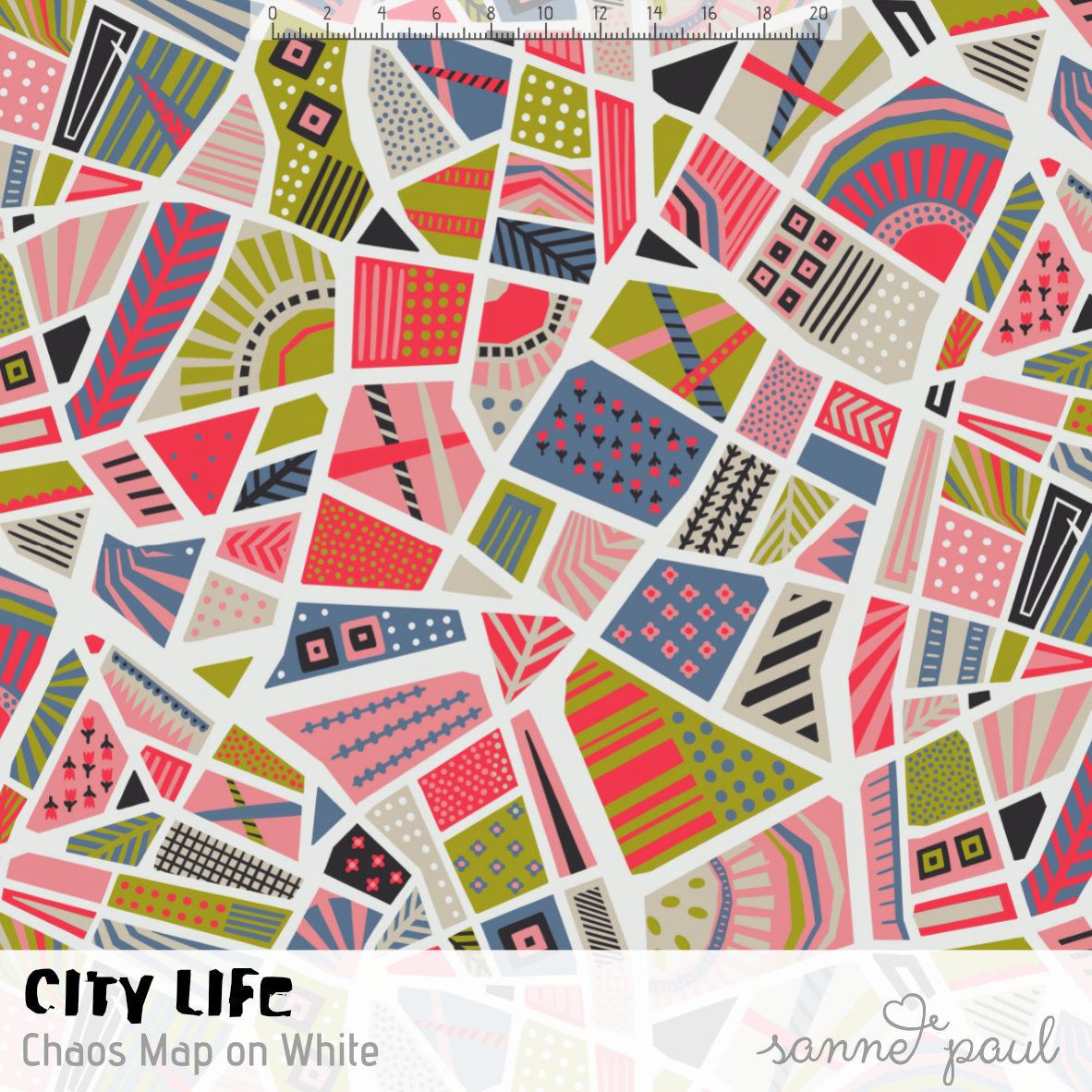 Bio Webware Stoff  - City Life Chaos Map on White - SannePaul, bunt, Abstrakt, 100% Bio-Baumwolle