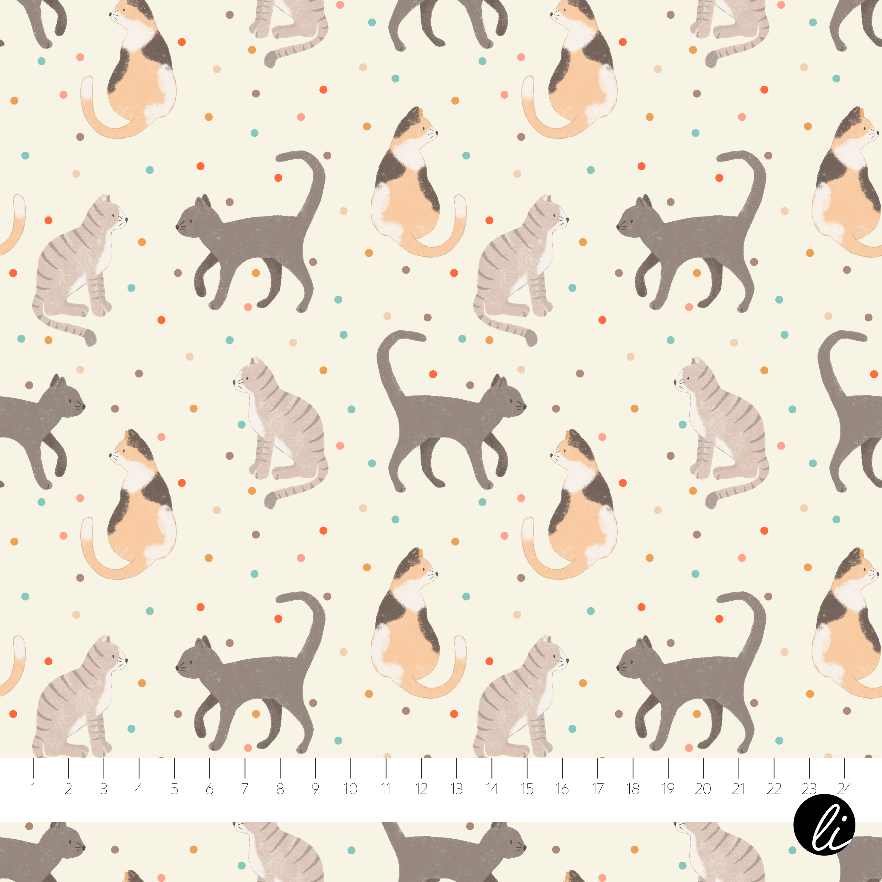 Bio Webware Stoff  - Cats and Dots Ecru - AndreaLiesert, creme, Tiere, 100% Bio-Baumwolle