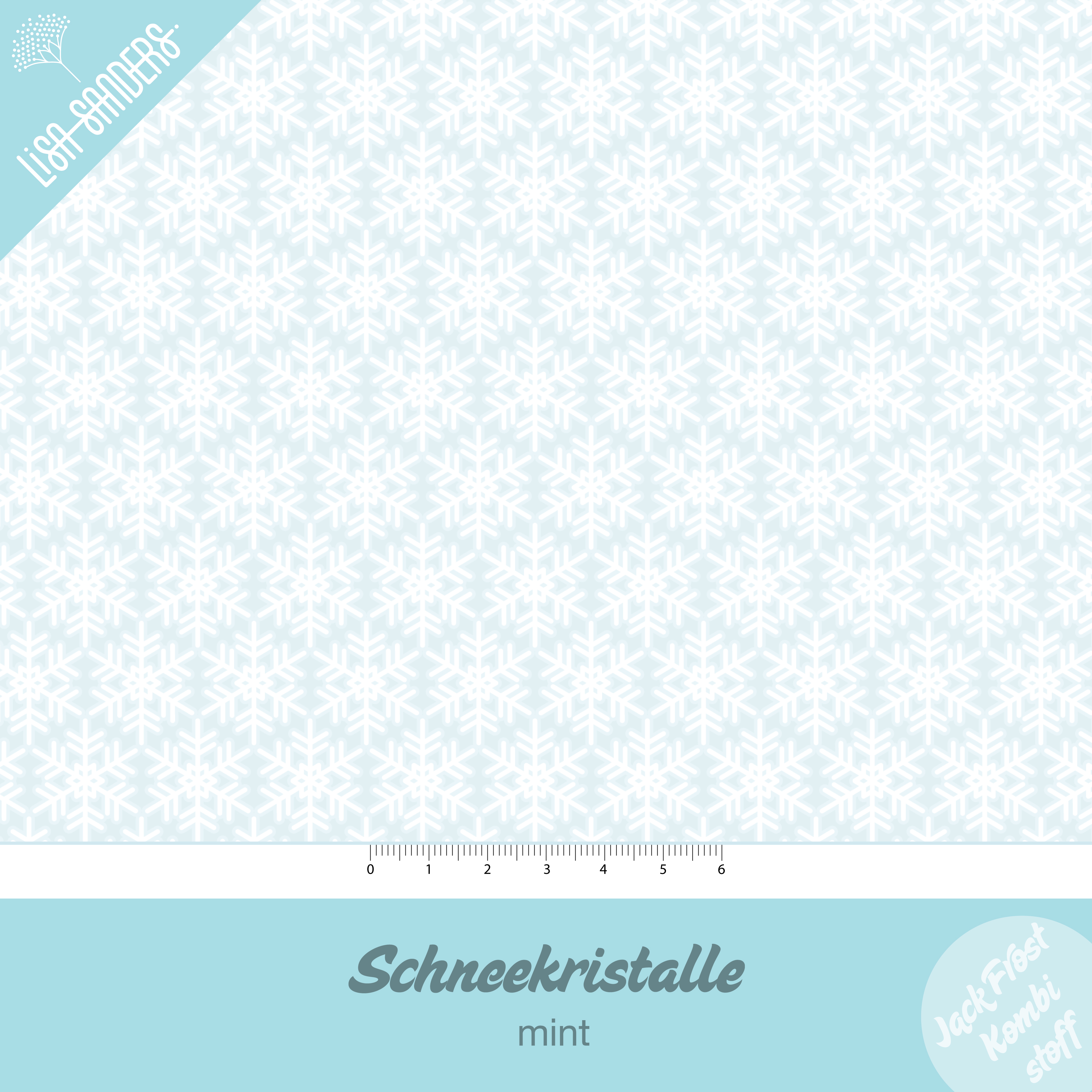 Bio Webware Stoff  - Schneekristalle Mint - LisaSanders, Winter, Mint, 100% Bio-Baumwolle