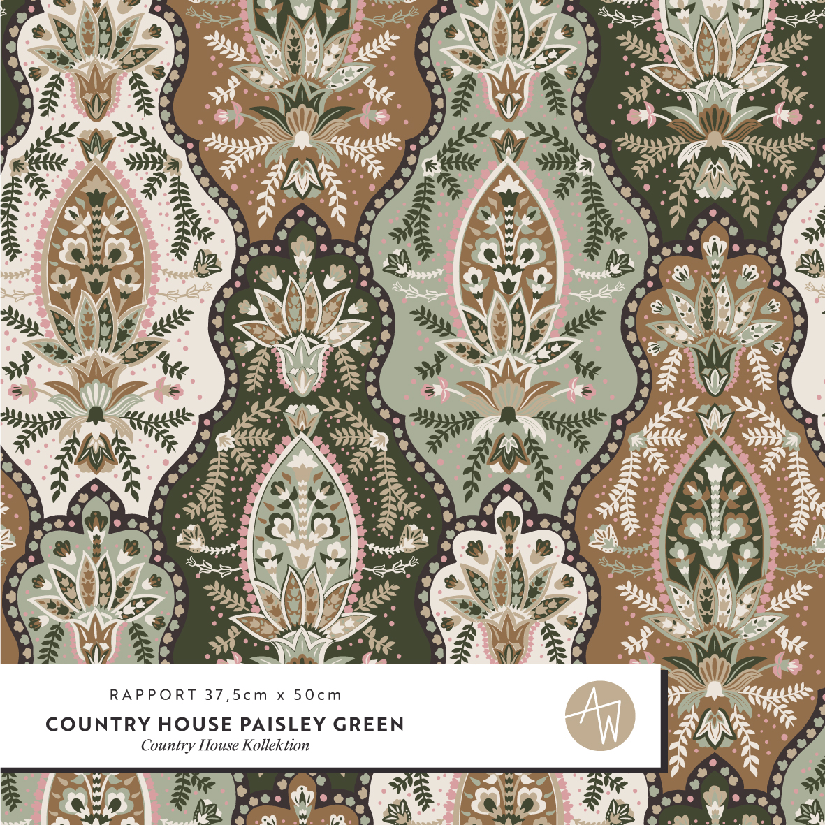 Bio Webware Stoff  - Country House Paisley Green - AlexandraWeise, grün, Paisley, Ornamente, 100% Bio-Baumwolle