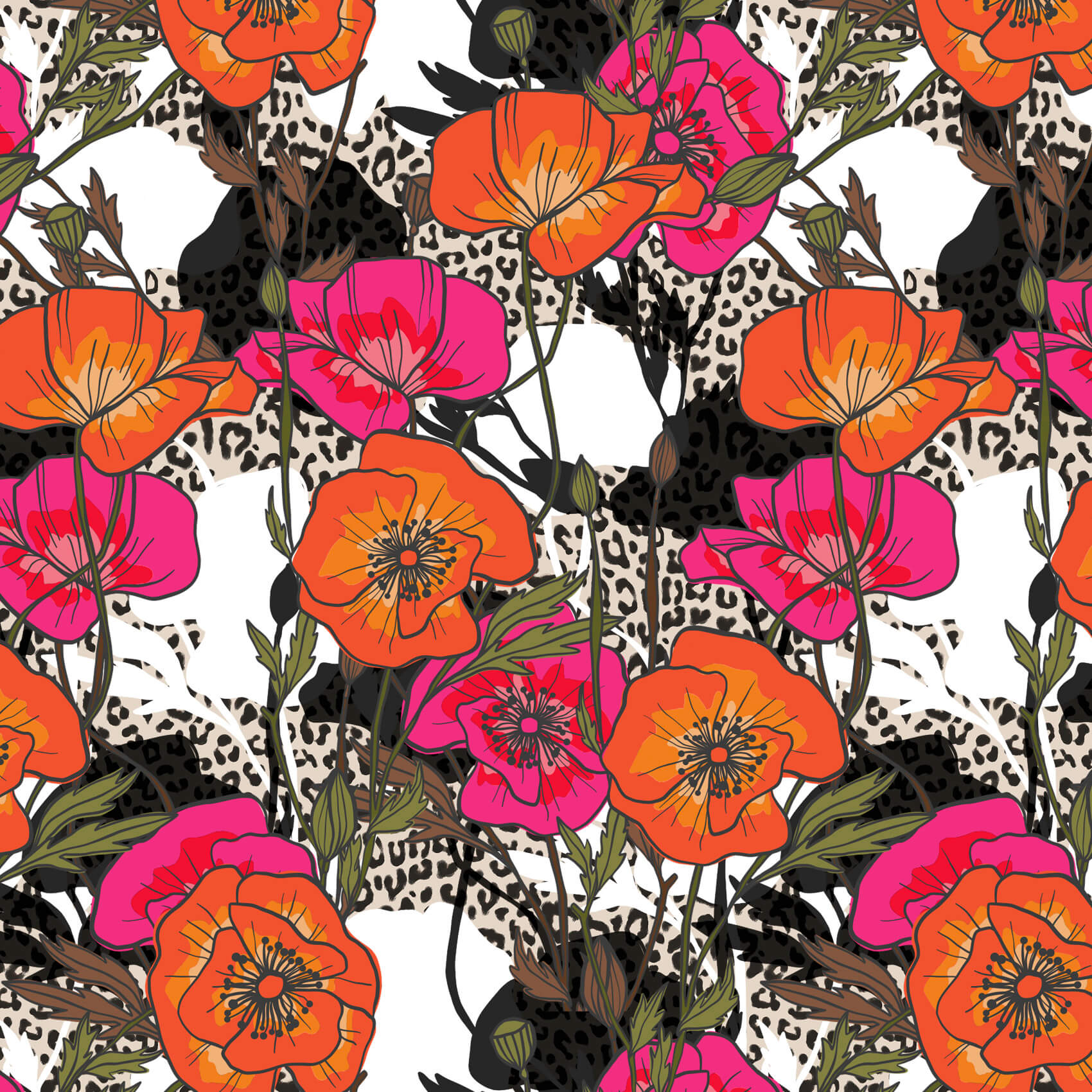 Bio Webware Stoff  -  Leo Poppy  - Enemenemeins, orange, Floral & Blumen, 100% Bio-Baumwolle