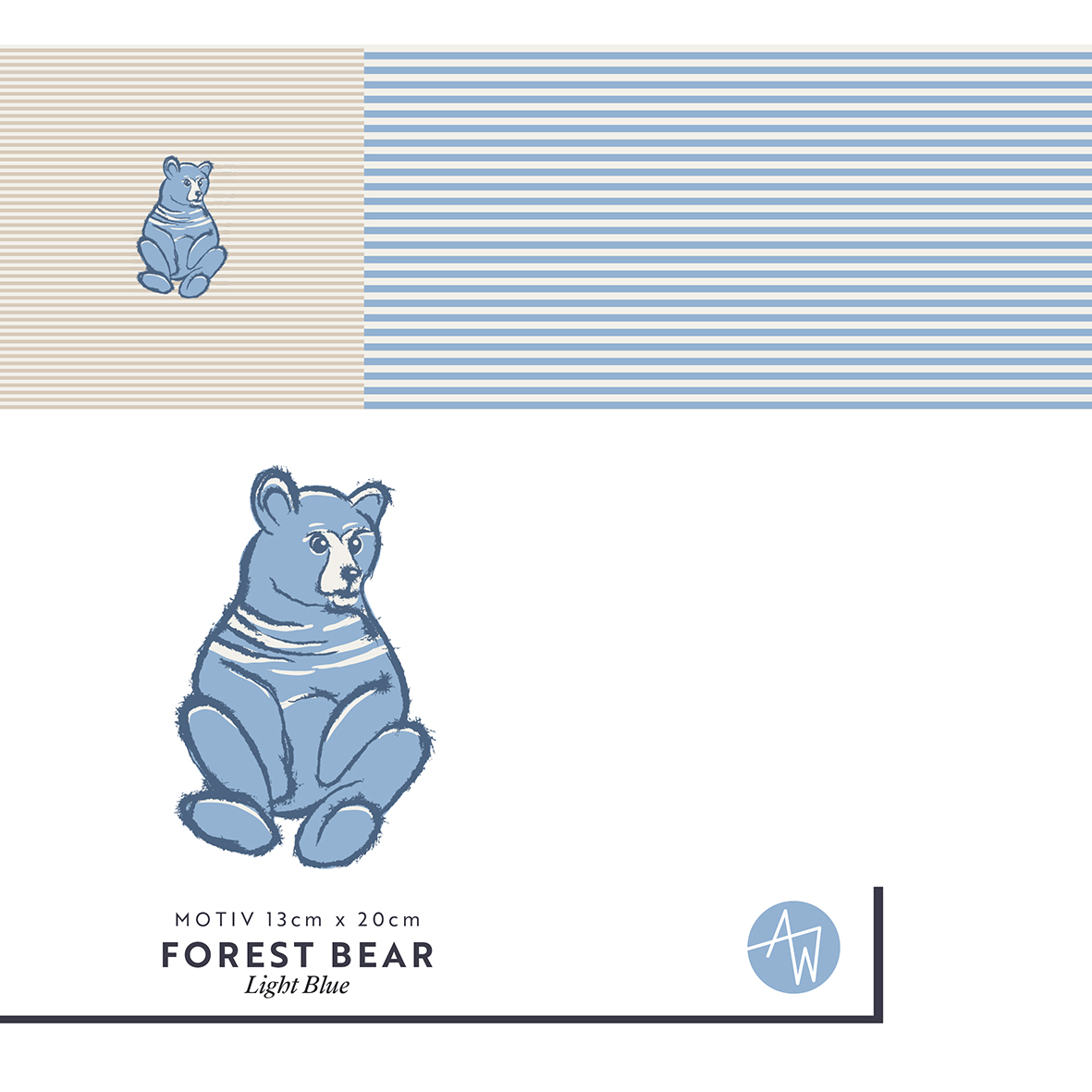 Bio Summersweat Stoff  -  50 cm Panel Forest Bear  - AlexandraWeise, creme, Herbst, Streifen, Tiere, blau, Breite 150 cm