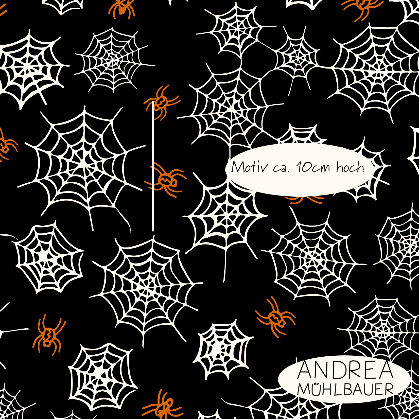 Bio Webware Stoff  -  Trick or Treat Spider Web Black Medium  - AndreaMuehlbauer, Halloween, schwarz, 100% Bio-Baumwolle