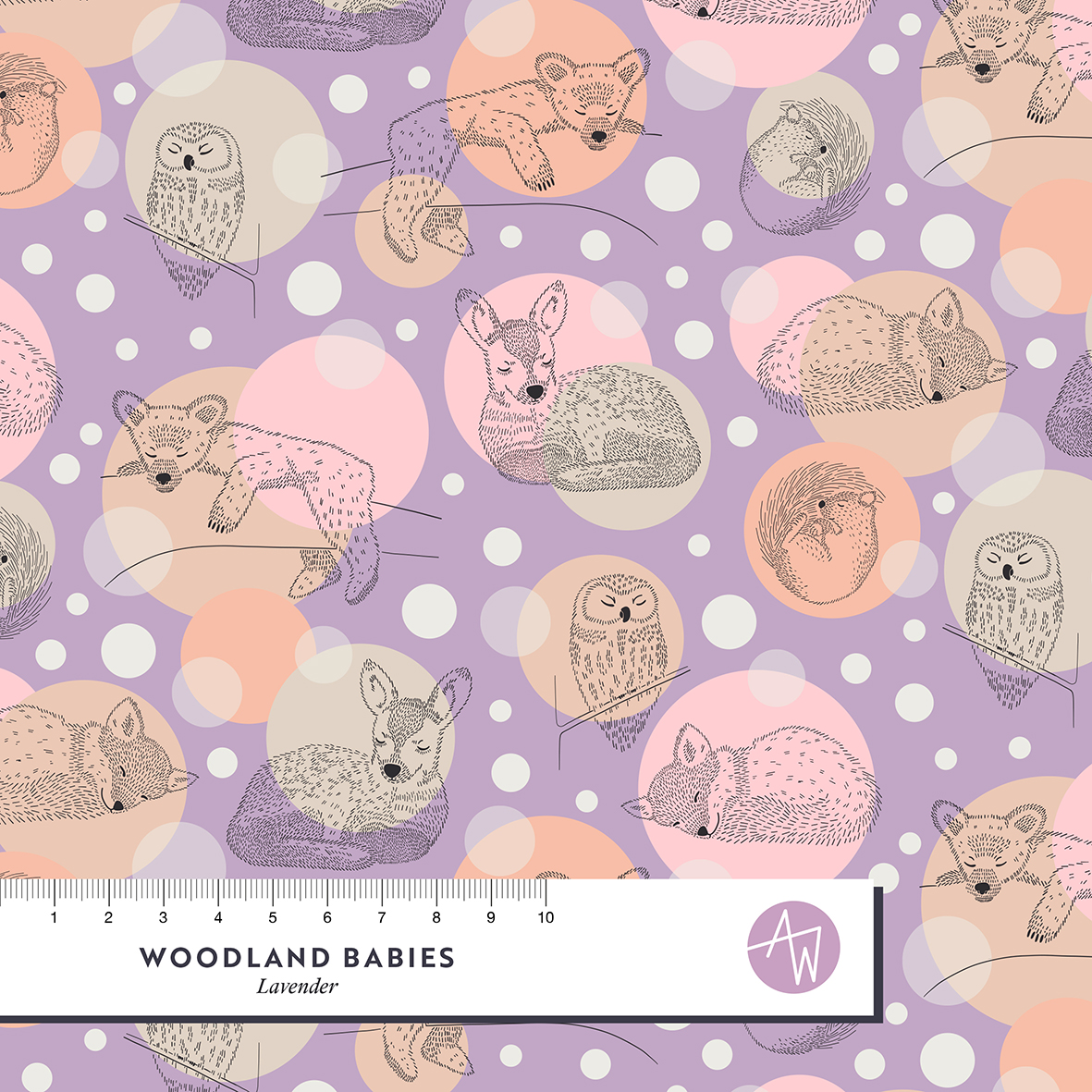 Bio Stoff  -  Woodland Babies Lavender - AlexandraWeise, Herbst, Wald, Tiere, lila