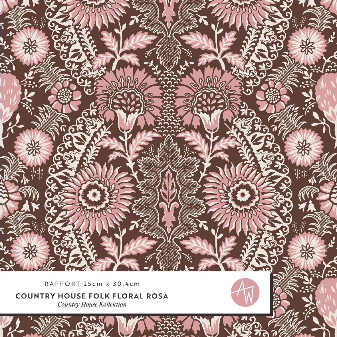 Bio Webware Stoff  - Country House Folk Floral Rose - AlexandraWeise, Rosa, Ornamente, 100% Bio-Baumwolle