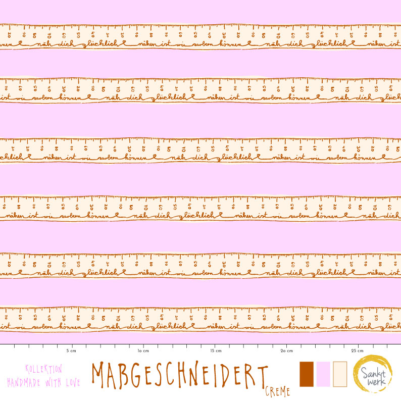 Bio Webware Stoff  - Maßgeschneidert Creme- Sanktwerk, rosa, Gegenstände, 100% Bio-Baumwolle