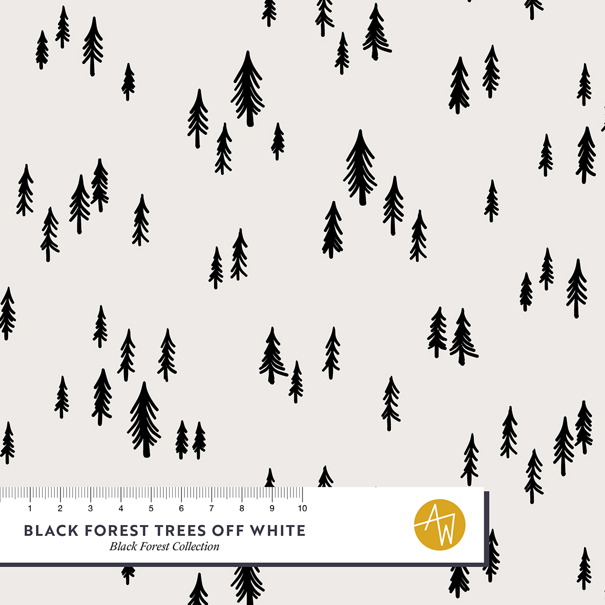 Bio Webware Stoff  -  Black Forest Trees Offwhite  - AlexandraWeise, Wald, Bäume & Palmen, weiß, 100% Bio-Baumwolle