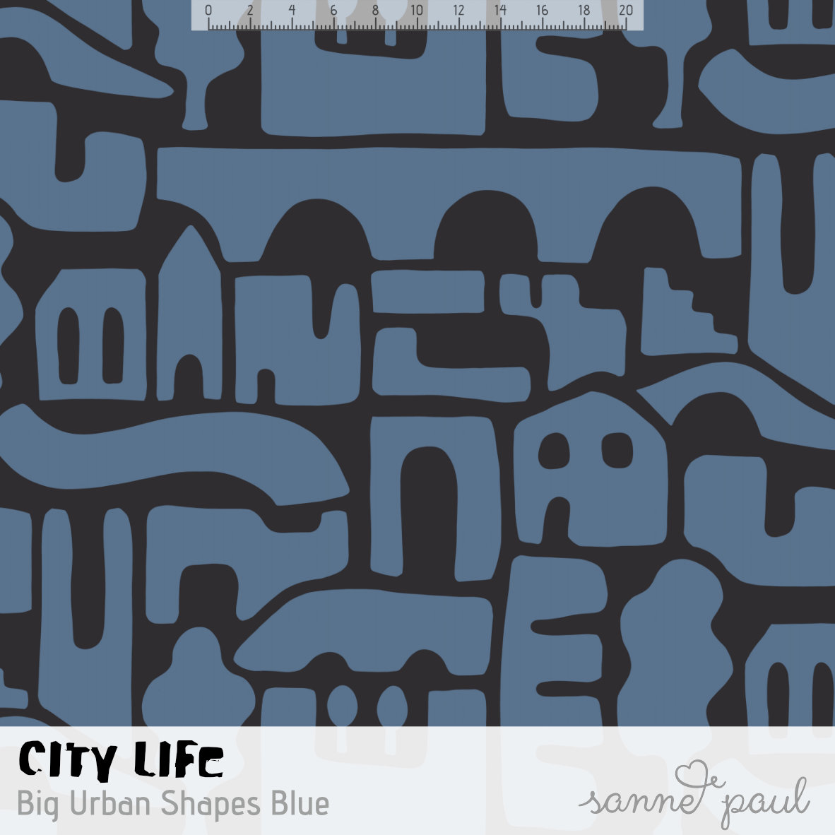 Bio Webware Stoff  - City Lofe Big Urban Shapes Blue - SannePaul, blau, Abstrakt, 100% Bio-Baumwolle