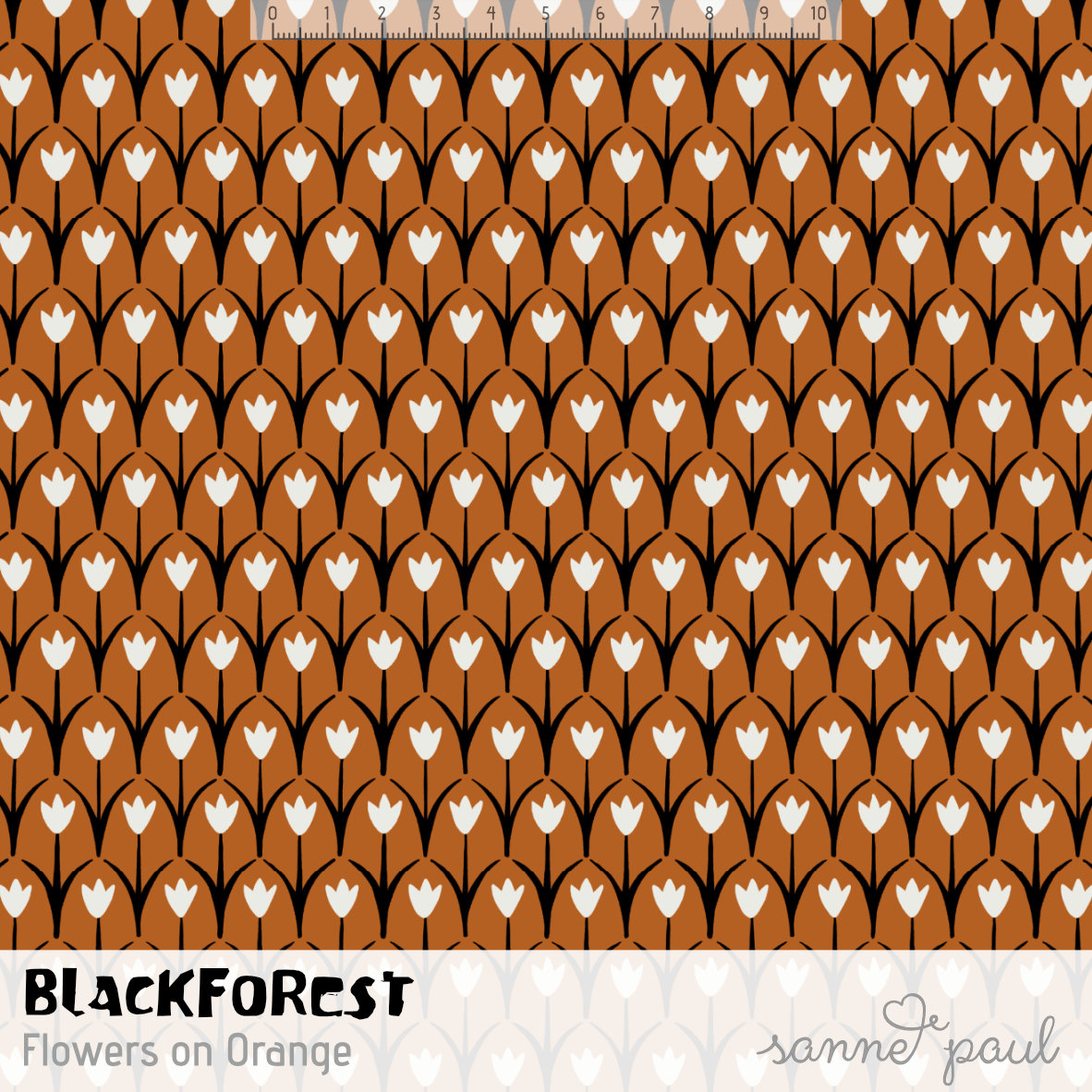 Bio Summersweat Stoff  -  Black Forest Flowerson Orange  - SannePaul, Floral & Blumen, braun, Breite 150 cm