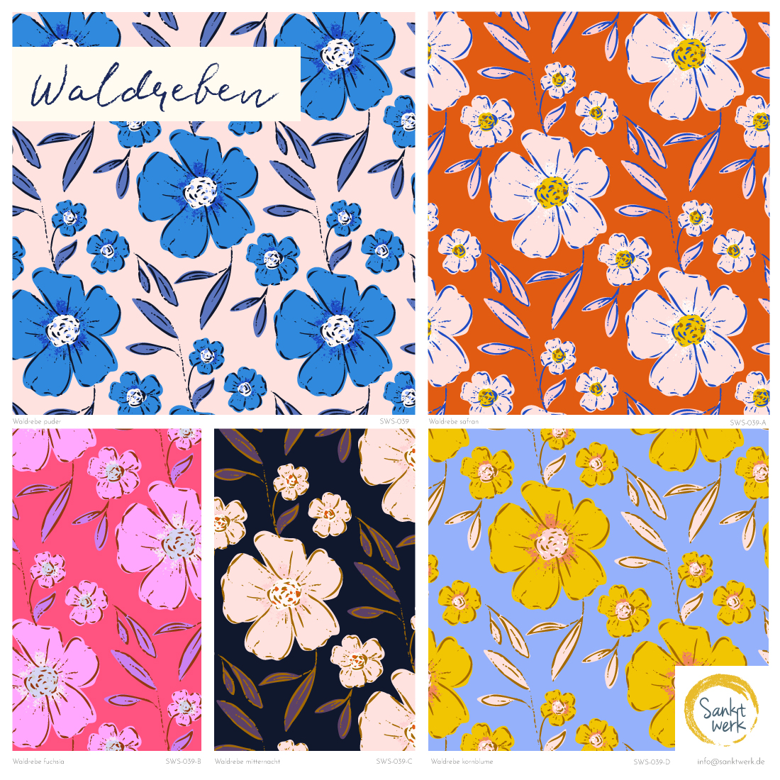 Bio Webware Stoff  -  Waldrebe Kornblume  - Sanktwerk, Floral & Blumen, blau, 100% Bio-Baumwolle