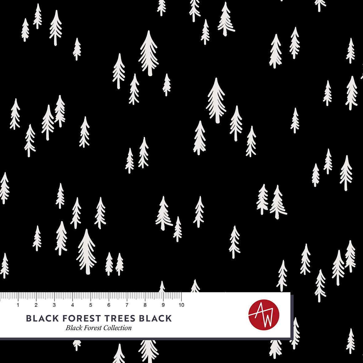 Bio Webware Stoff  -  Black Forest Trees Black  - AlexandraWeise, Wald, Bäume & Palmen, schwarz, 100% Bio-Baumwolle