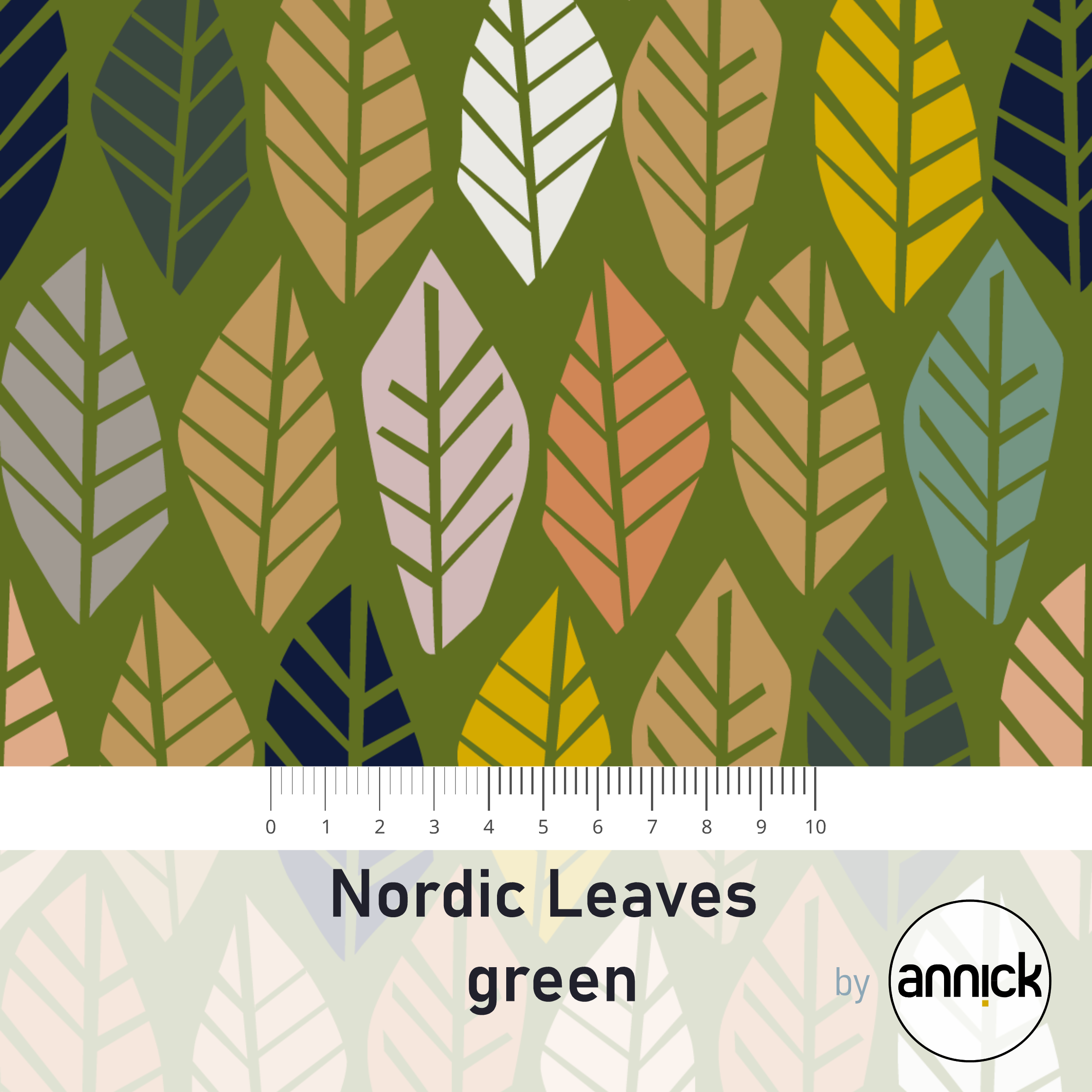 Bio Webware Stoff  -  Nordic Leaves Green  - Annick, braun, Blätter & Ranken, grün, Herbst, 100% Bio-Baumwolle