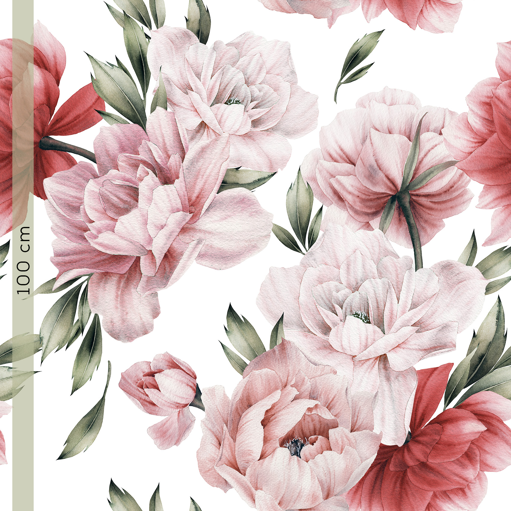 Bio Webware Stoff  -  Watercolor Peonies  - LilleSelection, weiß, Frühling, Floral & Blumen, rot, Sommer, rosa, 100% Bio-Baumwolle