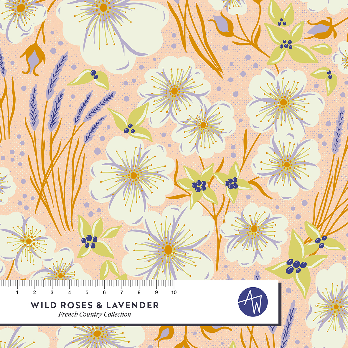 Bio Webware Stoff  -  French Country Roses - AlexandraWeise, orange, Floral & Blumen, 100% Bio-Baumwolle