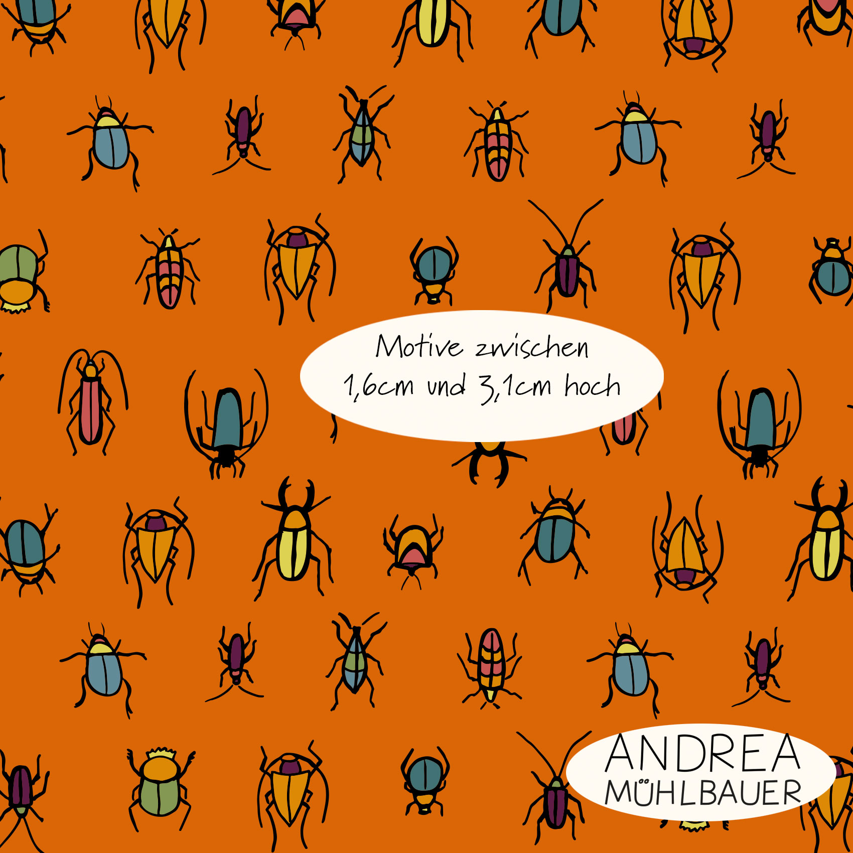 Bio Webware Stoff  -  Bugs on orange  - AndreaMuehlbauer, Tiere, orange, 100% Bio-Baumwolle