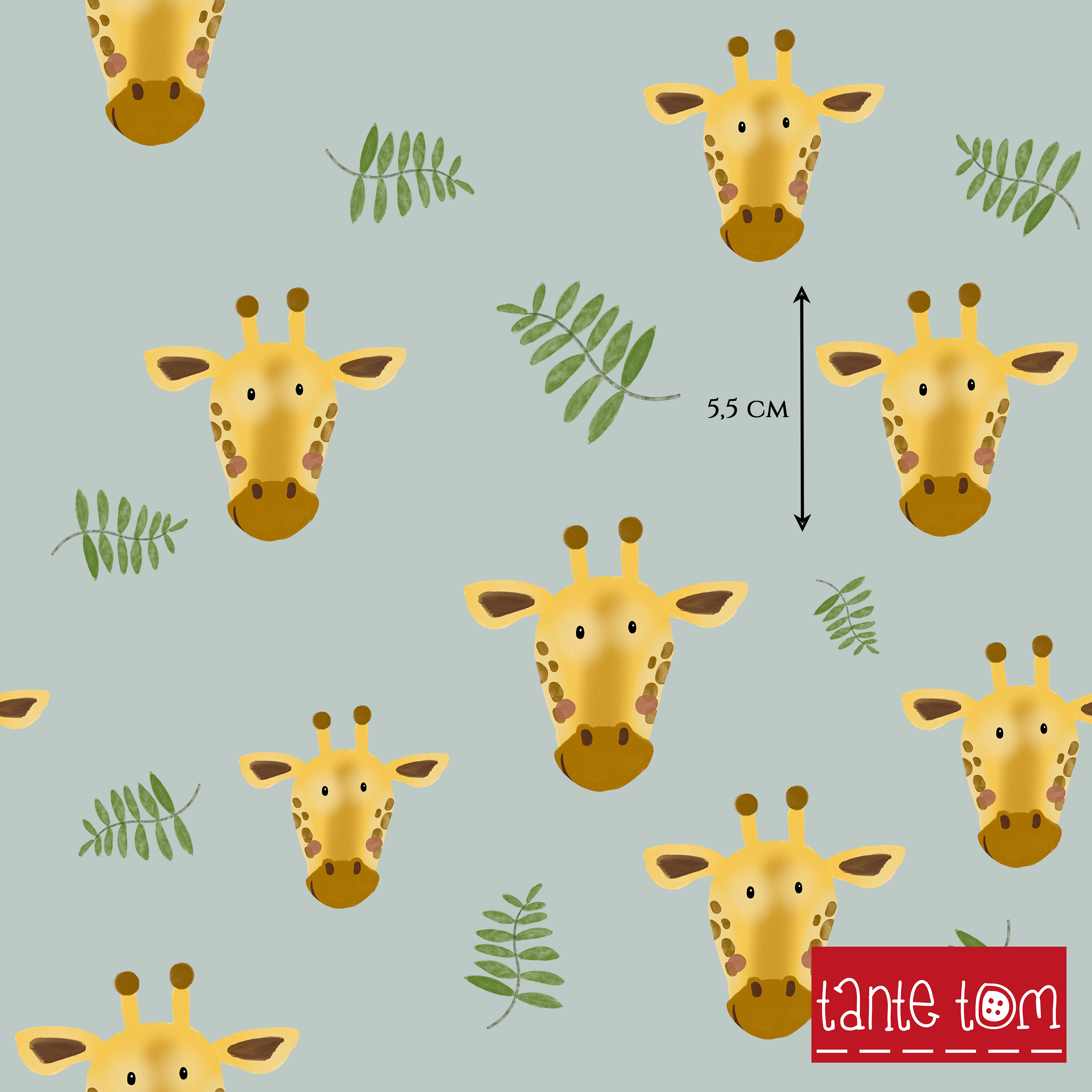 Bio Webware Stoff  -  Gitta Giraffe  - TanteTom, grün, Tiere, 100% Bio-Baumwolle