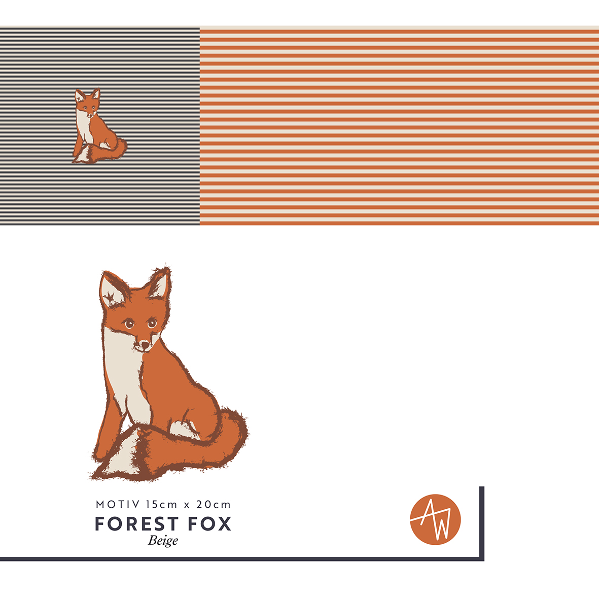 Bio Summersweat Stoff  -  50 cm Panel Forest Fox Orange - AlexandraWeise, creme, Herbst, Streifen, Tiere, orange, Breite 150 cm