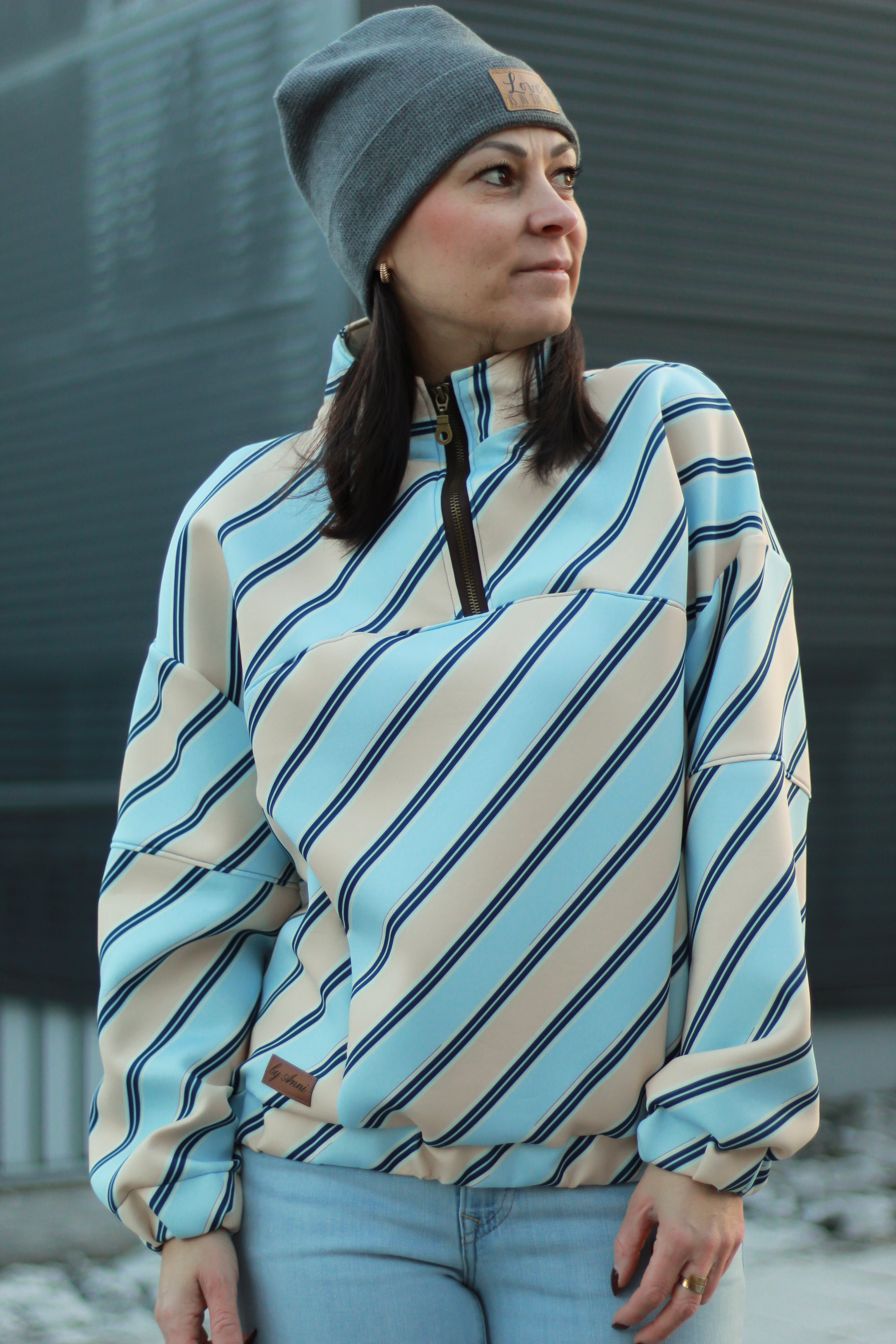 Bio Webware Stoff  - Sporty Stripe hellblau - AlexandraWeise, beige, Sport, Streifen, 100% Bio-Baumwolle