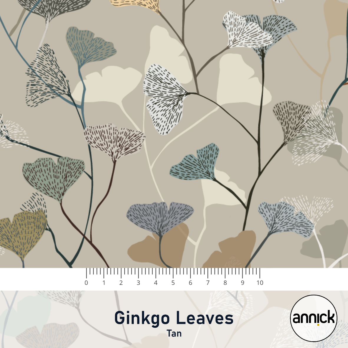 Bio Summersweat Stoff  -  Gingko Leaves Tan  - Annick, beige, Blätter & Ranken, Breite 150 cm