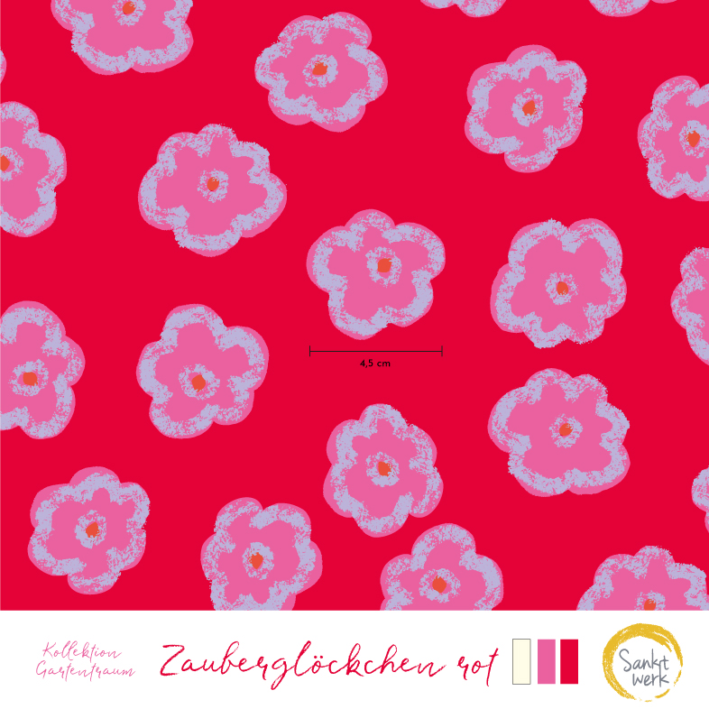 Bio Summersweat Stoff  -  Zauberglöckchen  - Sanktwerk, Floral & Blumen, rot, Breite 150 cm