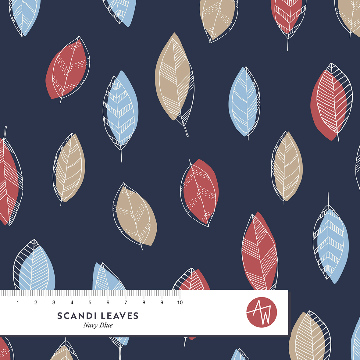 Bio Stoff  -  Scandi Leaves Navy Blue  - AlexandraWeise, blau, Blätter & Ranken, Herbst