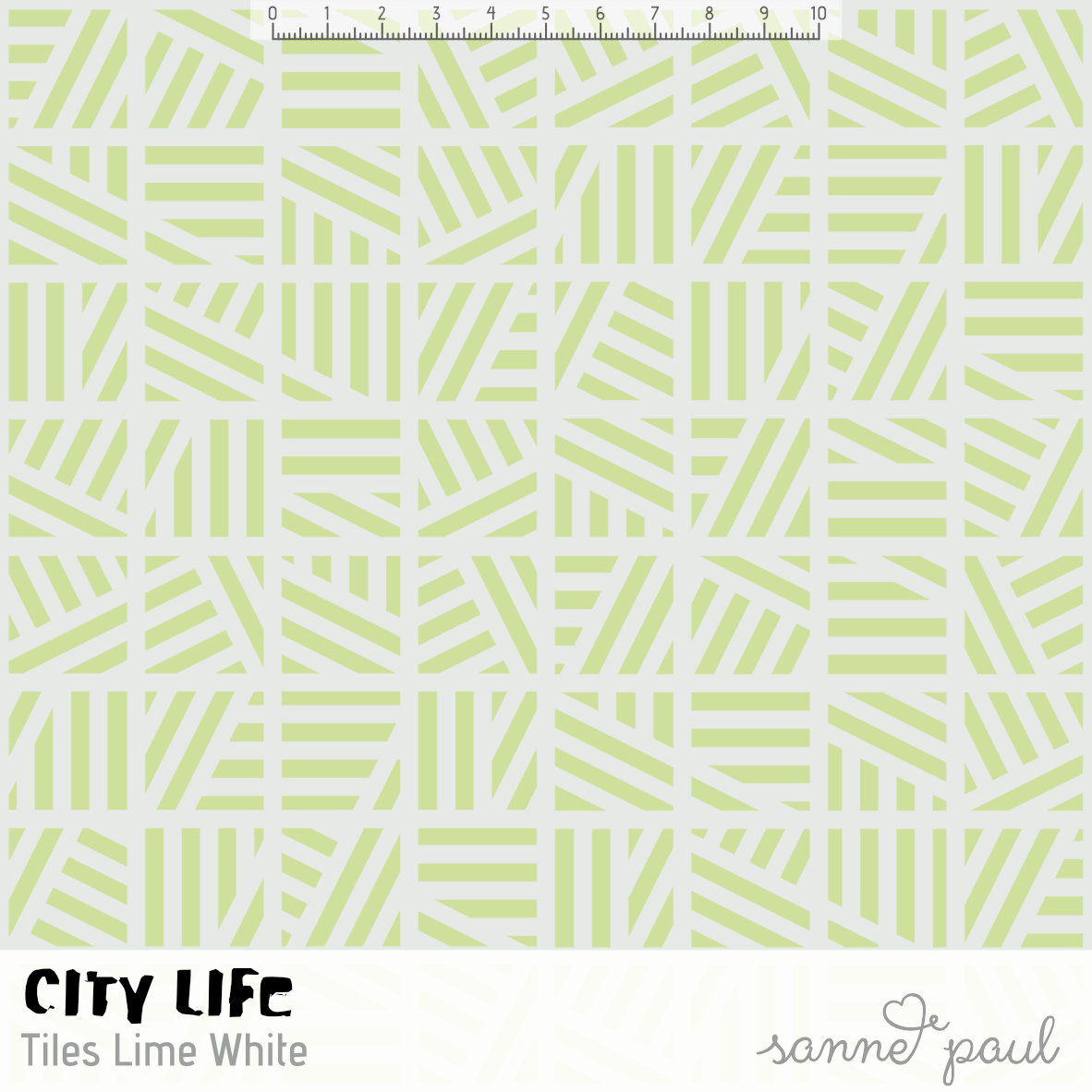 Bio Webware Stoff  - City Life Tiles Lime White - SannePaul, grün, Geometrische Muster, 100% Bio-Baumwolle