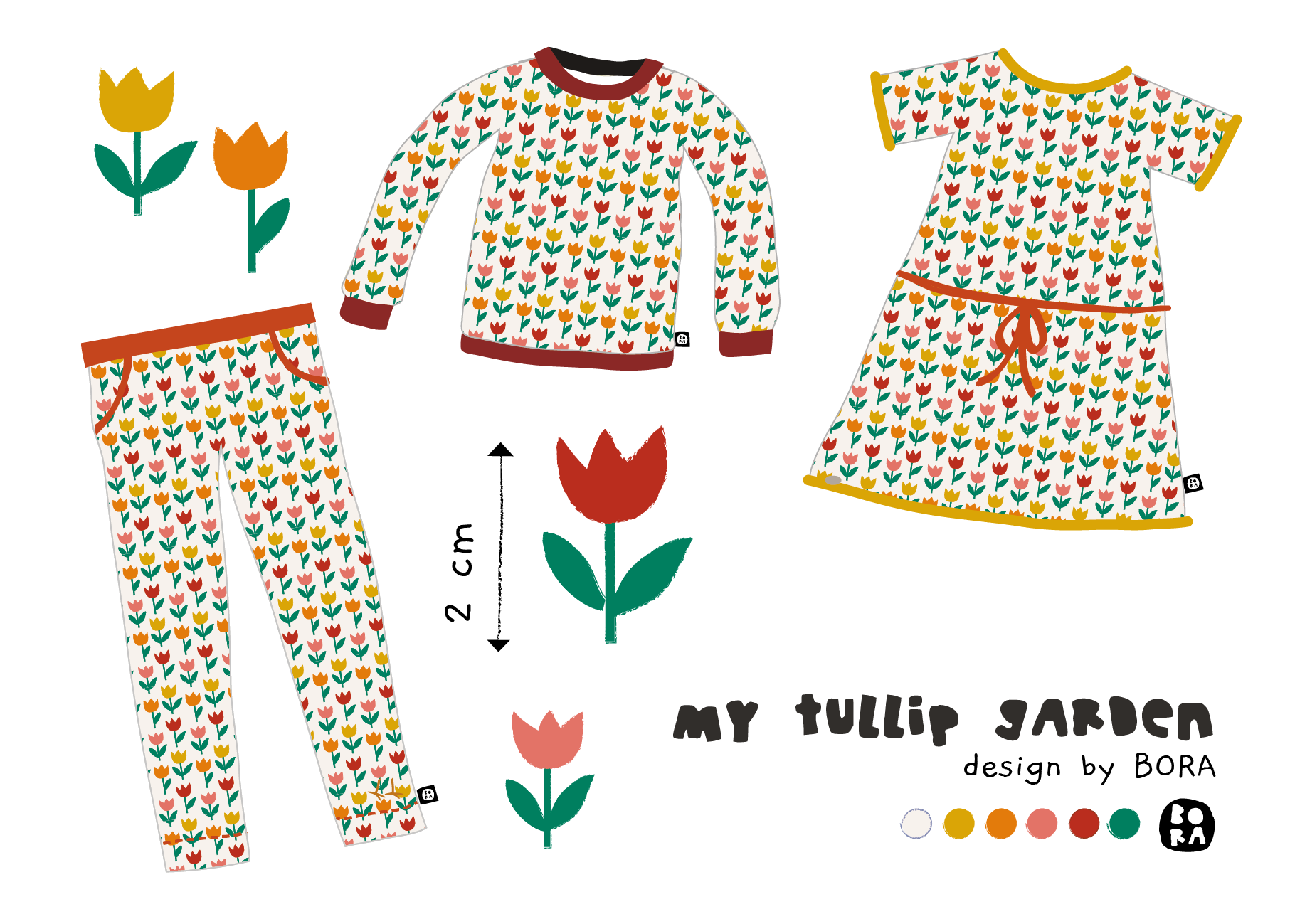 Bio Webware Stoff  -  My Tullip Garden  - Bora, creme, Floral & Blumen, 100% Bio-Baumwolle