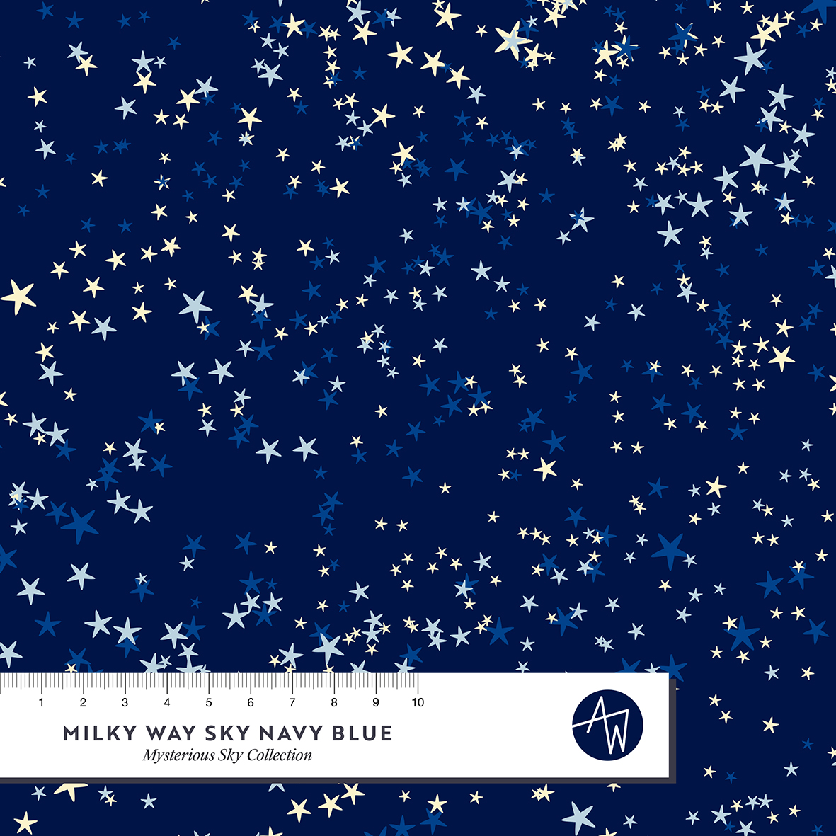 Bio Stoff  -  Milky Way Sky Navy Blue  - AlexandraWeise, blau, Sonne, Mond und Sterne