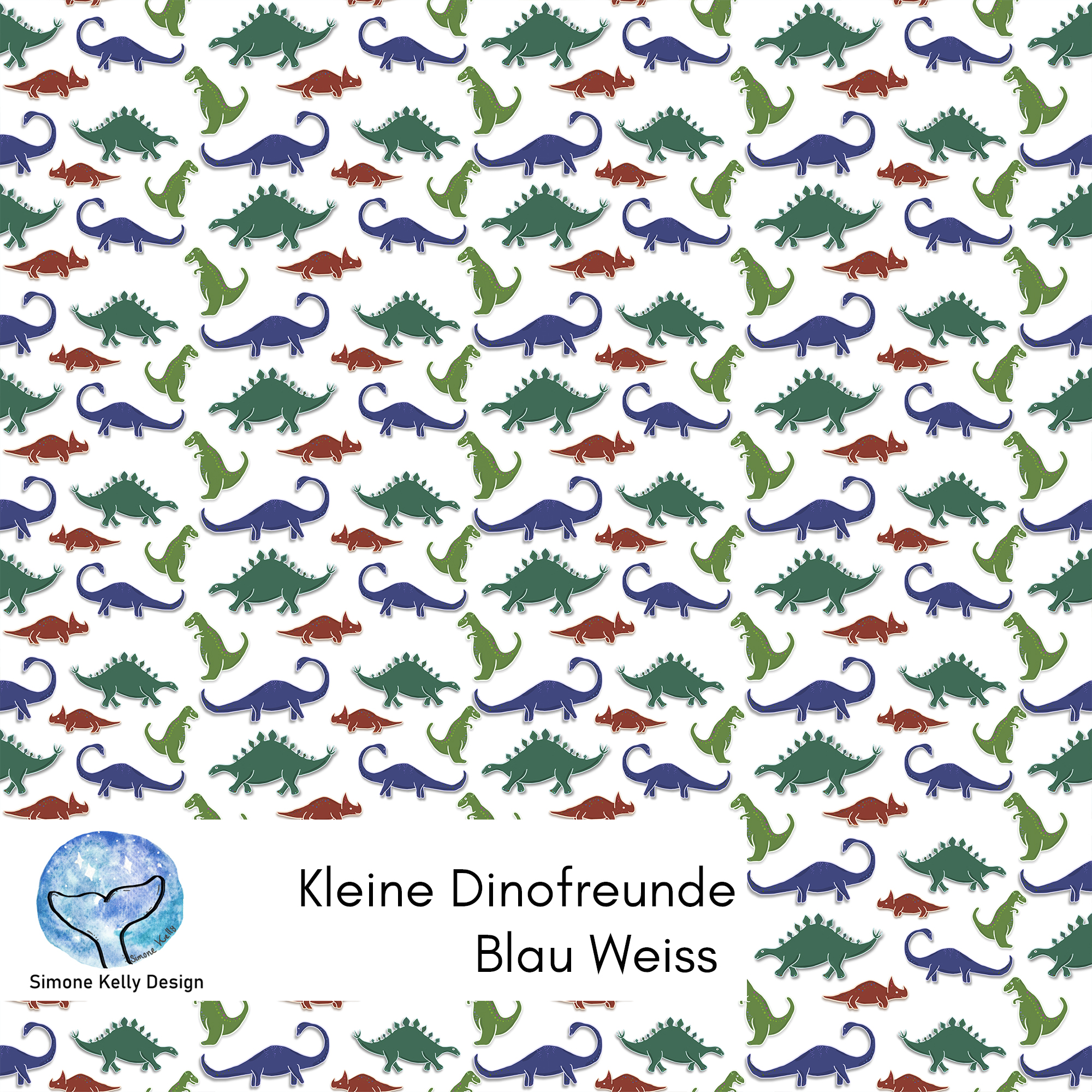 Scuba Stoff  -  Kleine Dinofreunde  - SimoneKelly, Dinosaurier, weiß, Breite 150 cm