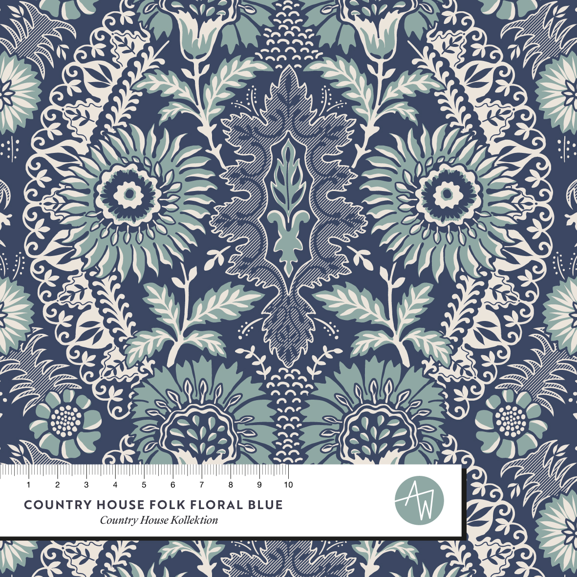 Bio Webware Stoff  - Country House Folk Floral Blue - AlexandraWeise, blau, Ornamente, 100% Bio-Baumwolle