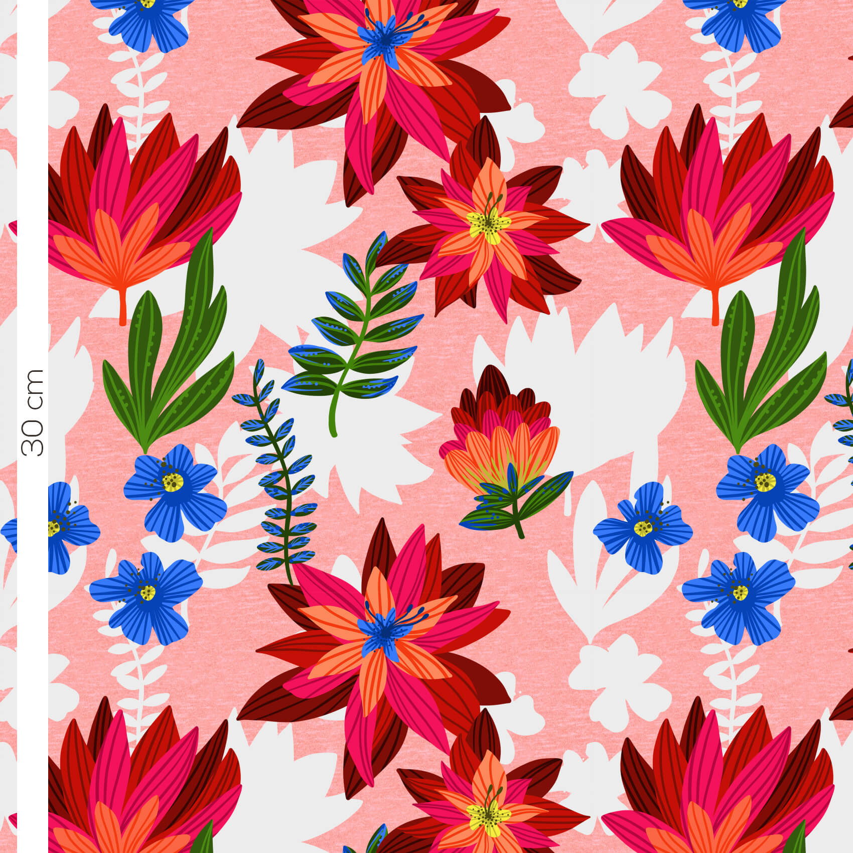 Bio Webware Stoff  -  Jolly Flowers  - Enemenemeins, bunt, rosa, Floral & Blumen, rot, Blätter & Ranken, 100% Bio-Baumwolle