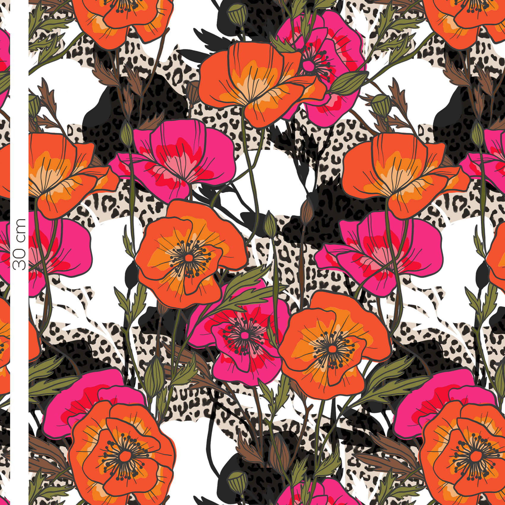 Bio Webware Stoff  -  Leo Poppy  - Enemenemeins, orange, Floral & Blumen, 100% Bio-Baumwolle