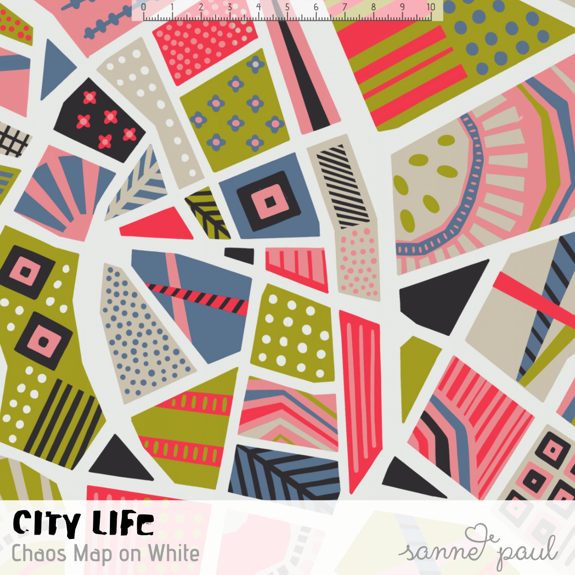 Bio Webware Stoff  - City Life Chaos Map on White - SannePaul, bunt, Abstrakt, 100% Bio-Baumwolle