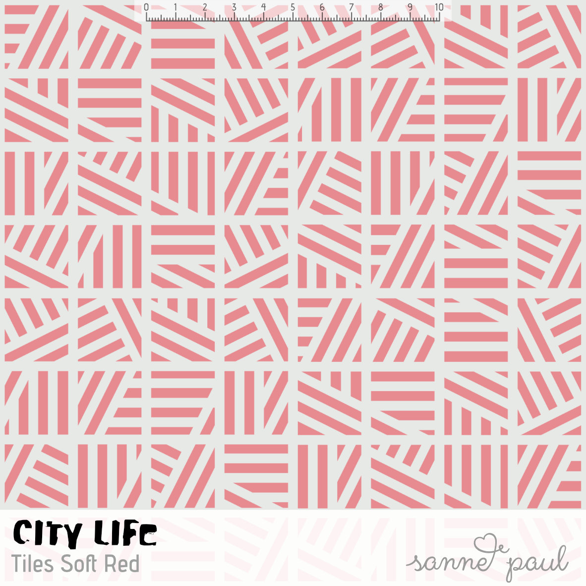 Bio Webware Stoff  - City Life Tiles Soft Red - SannePaul, beige, Geometrische Muster  100% Bio-Baumwolle